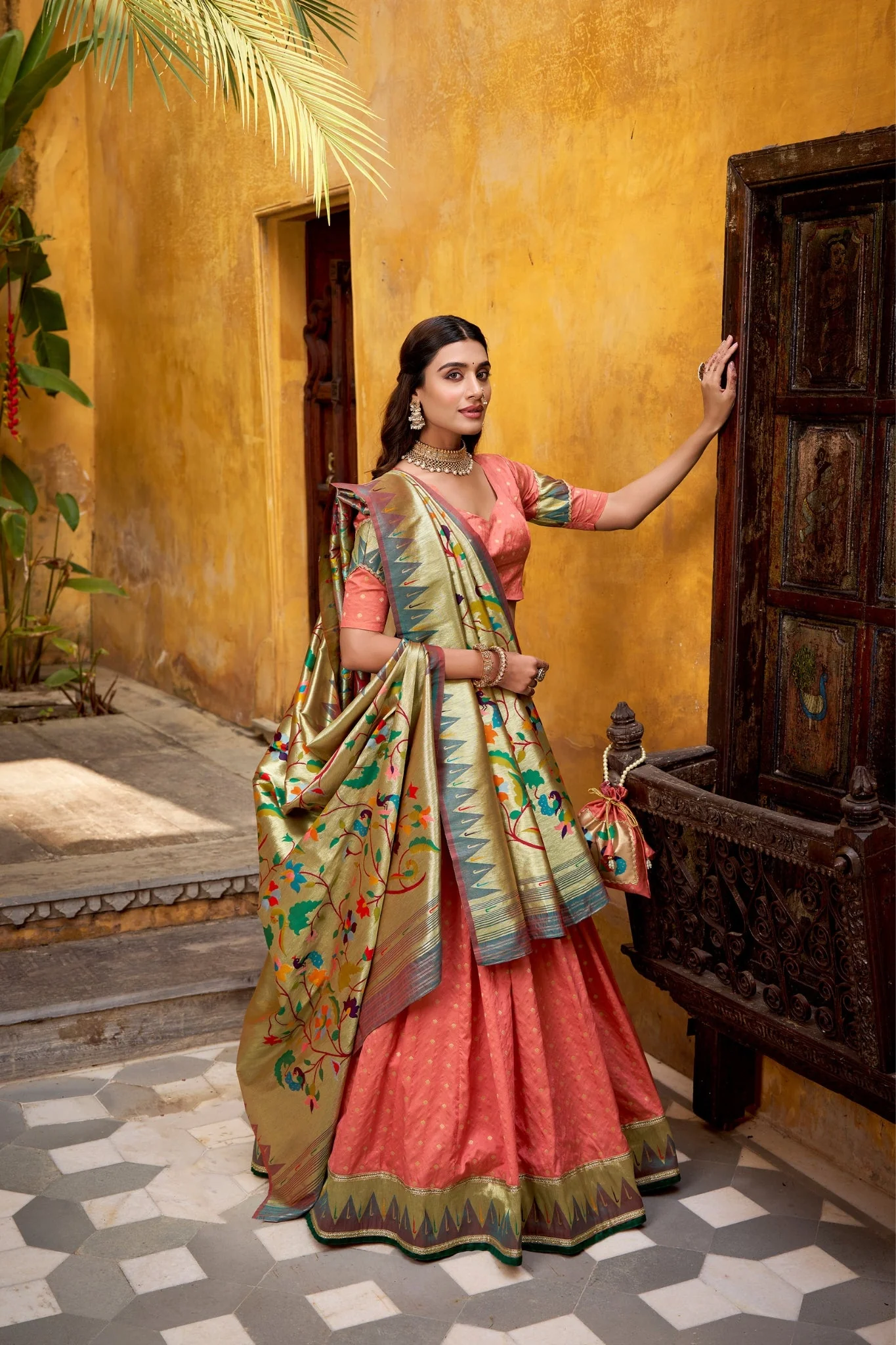 Designer Silk Paithani Lehenga Choli Set With Zari Weaving - Image 15