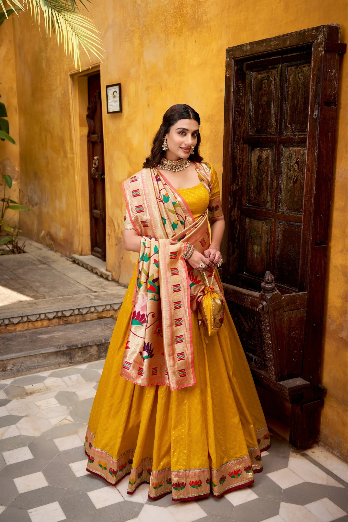 Designer Silk Paithani Lehenga Choli Set With Zari Weaving - Image 3