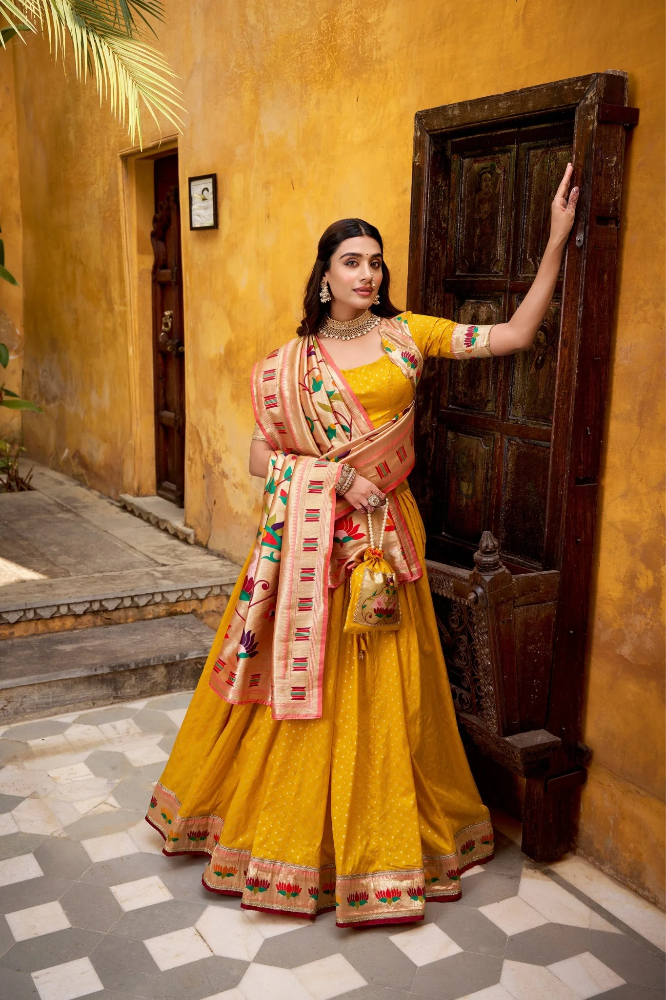 Designer Silk Paithani Lehenga Choli Set With Zari Weaving - Image 4