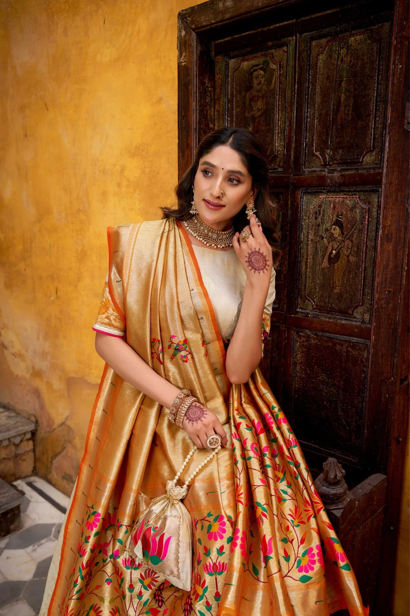 Designer Silk Paithani Lehenga Choli Set With Zari Weaving - Image 6