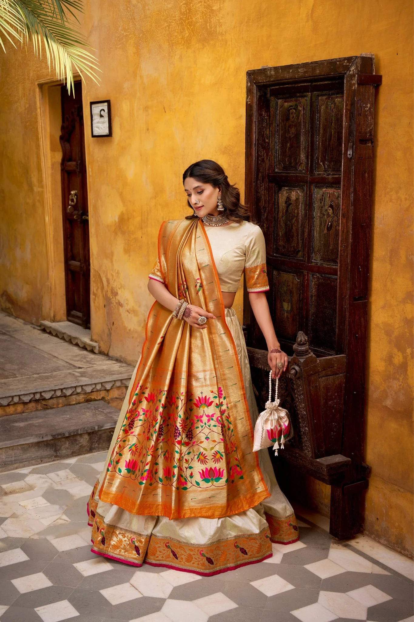 Designer Silk Paithani Lehenga Choli Set With Zari Weaving - Image 7