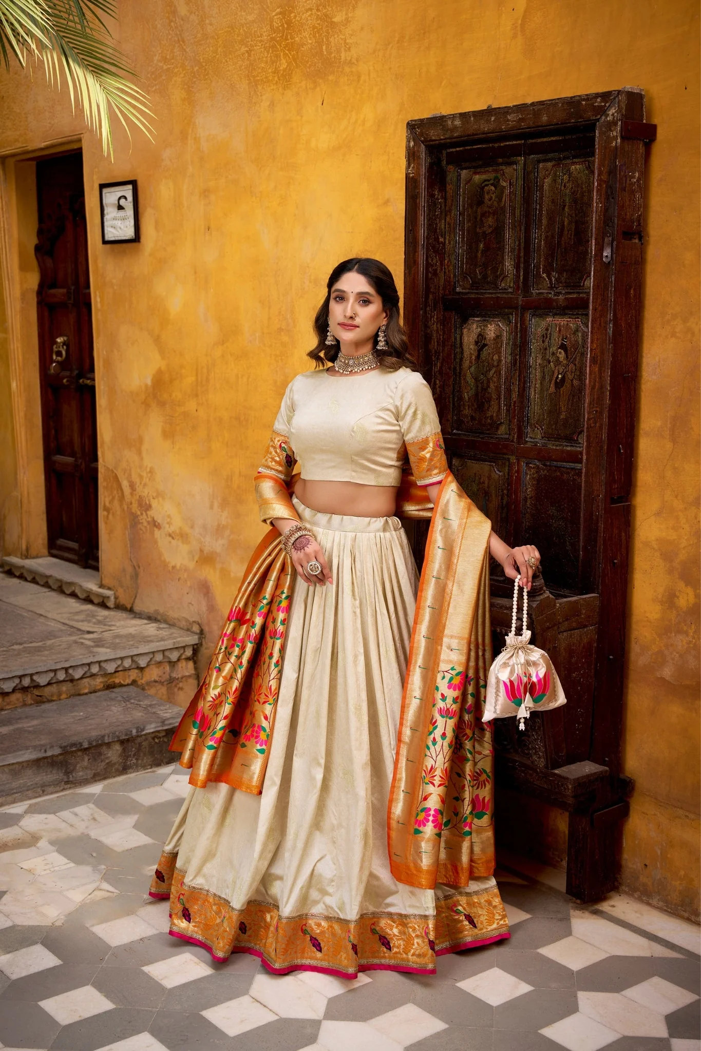 Designer Silk Paithani Lehenga Choli Set With Zari Weaving - Image 8