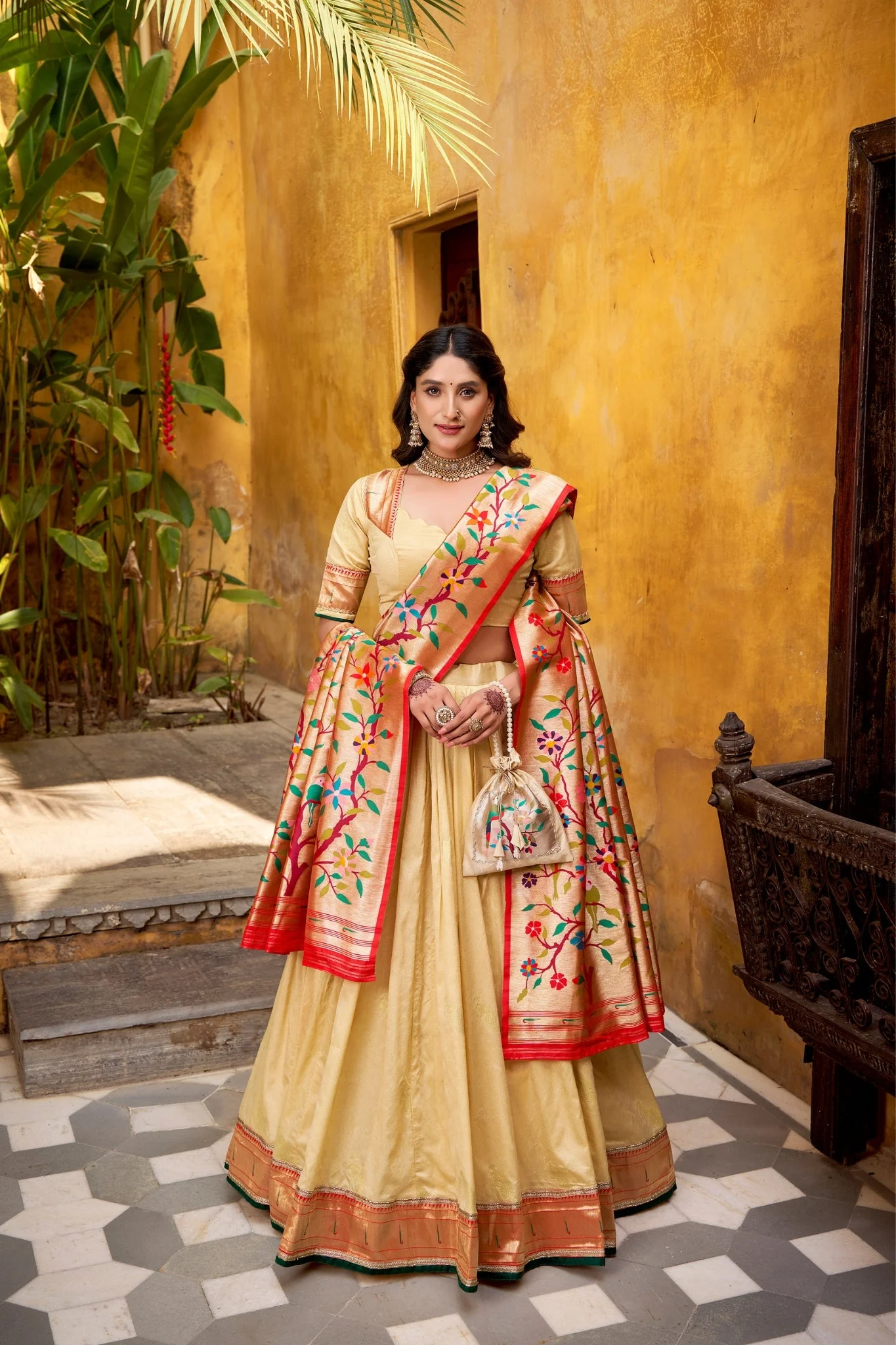Designer Silk Paithani Lehenga Choli Set With Zari Weaving - Image 9