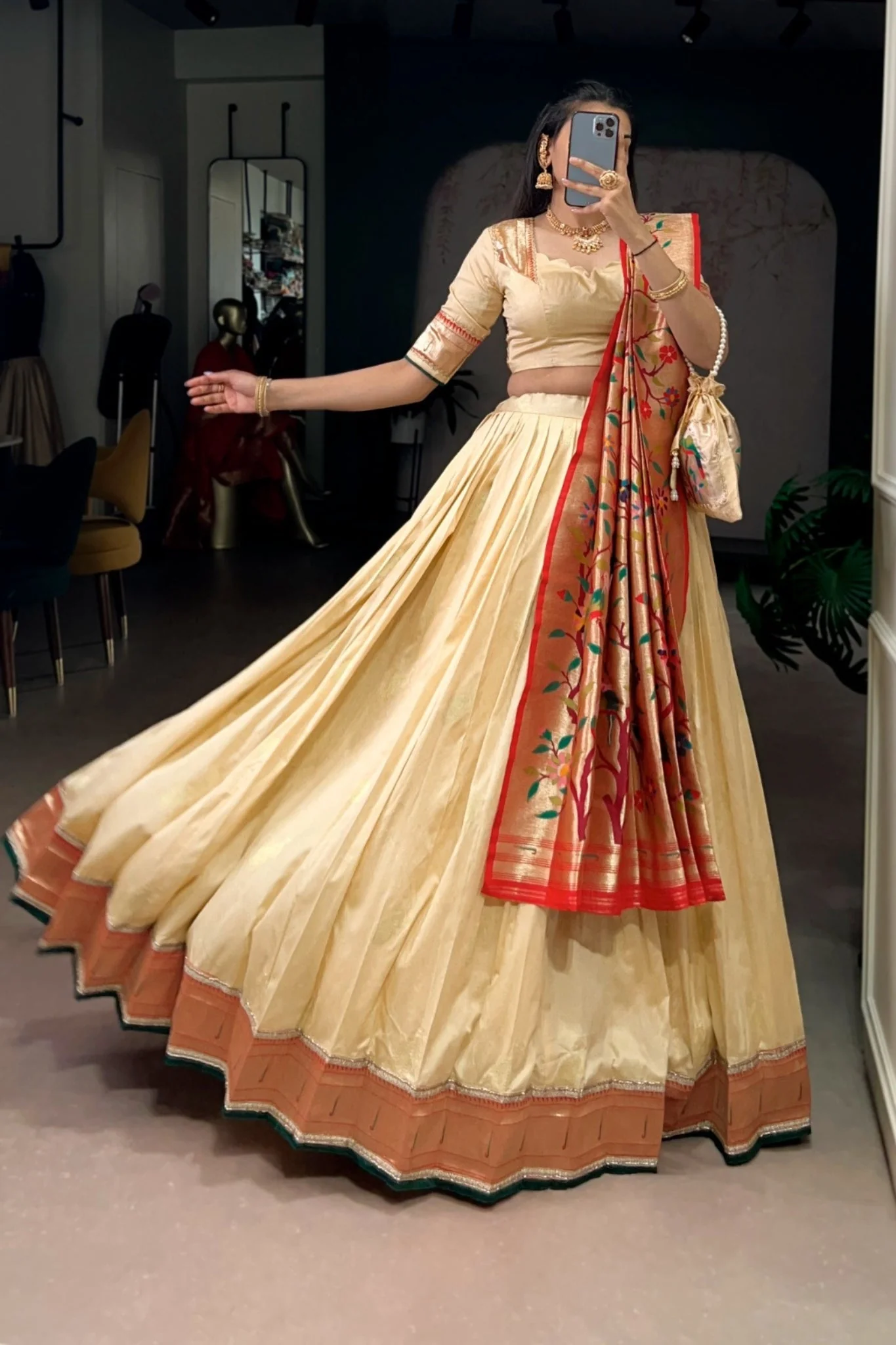 Designer Silk Paithani Lehenga Choli Set With Zari Weaving - Image 19