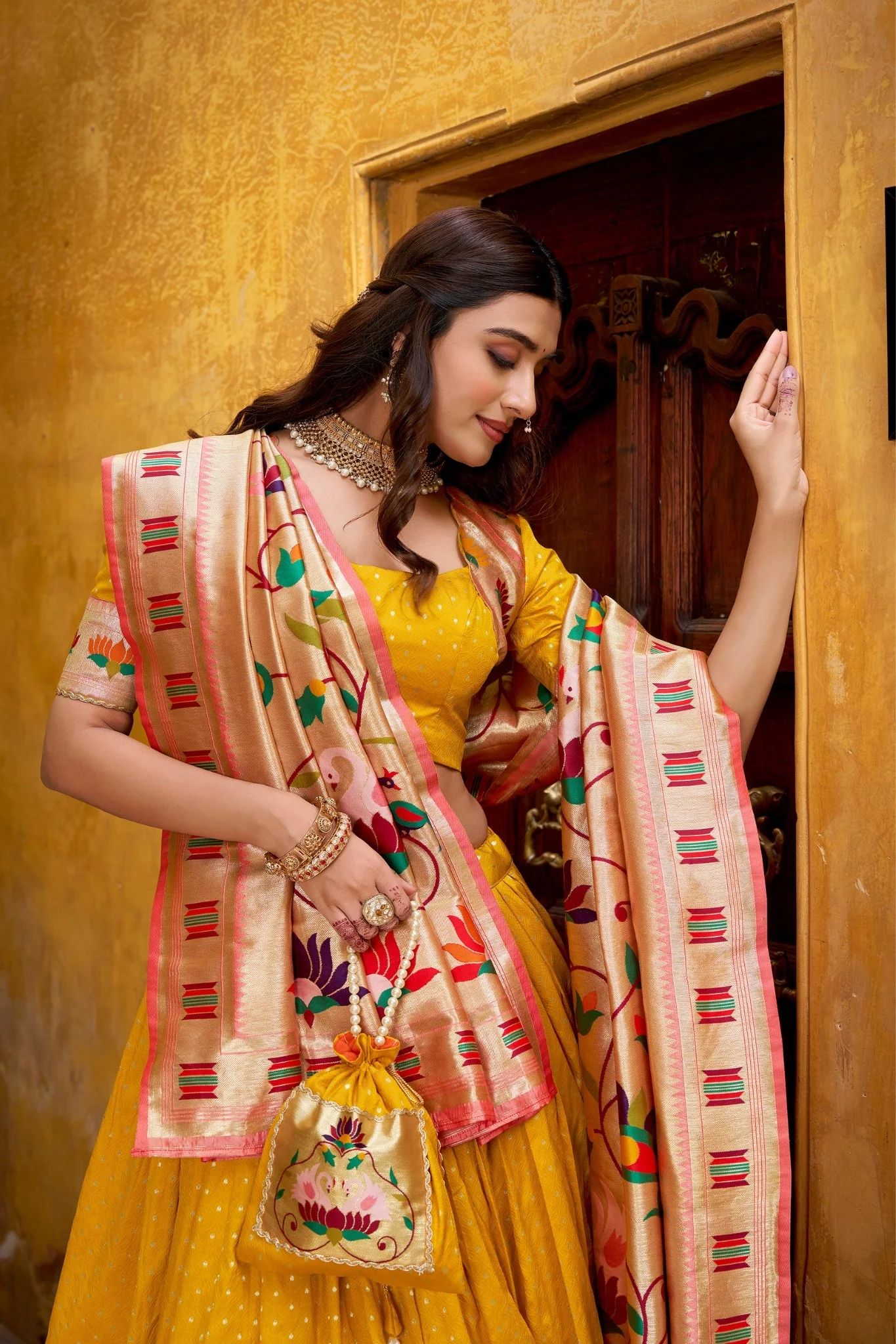 Designer Silk Paithani Lehenga Choli Set With Zari Weaving - Image 2