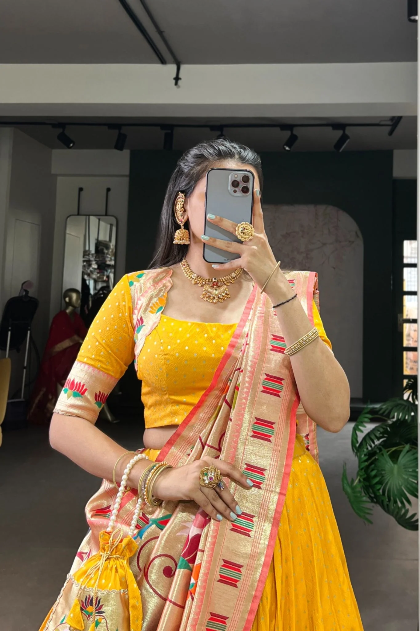 Designer Silk Paithani Lehenga Choli Set With Zari Weaving - Image 6