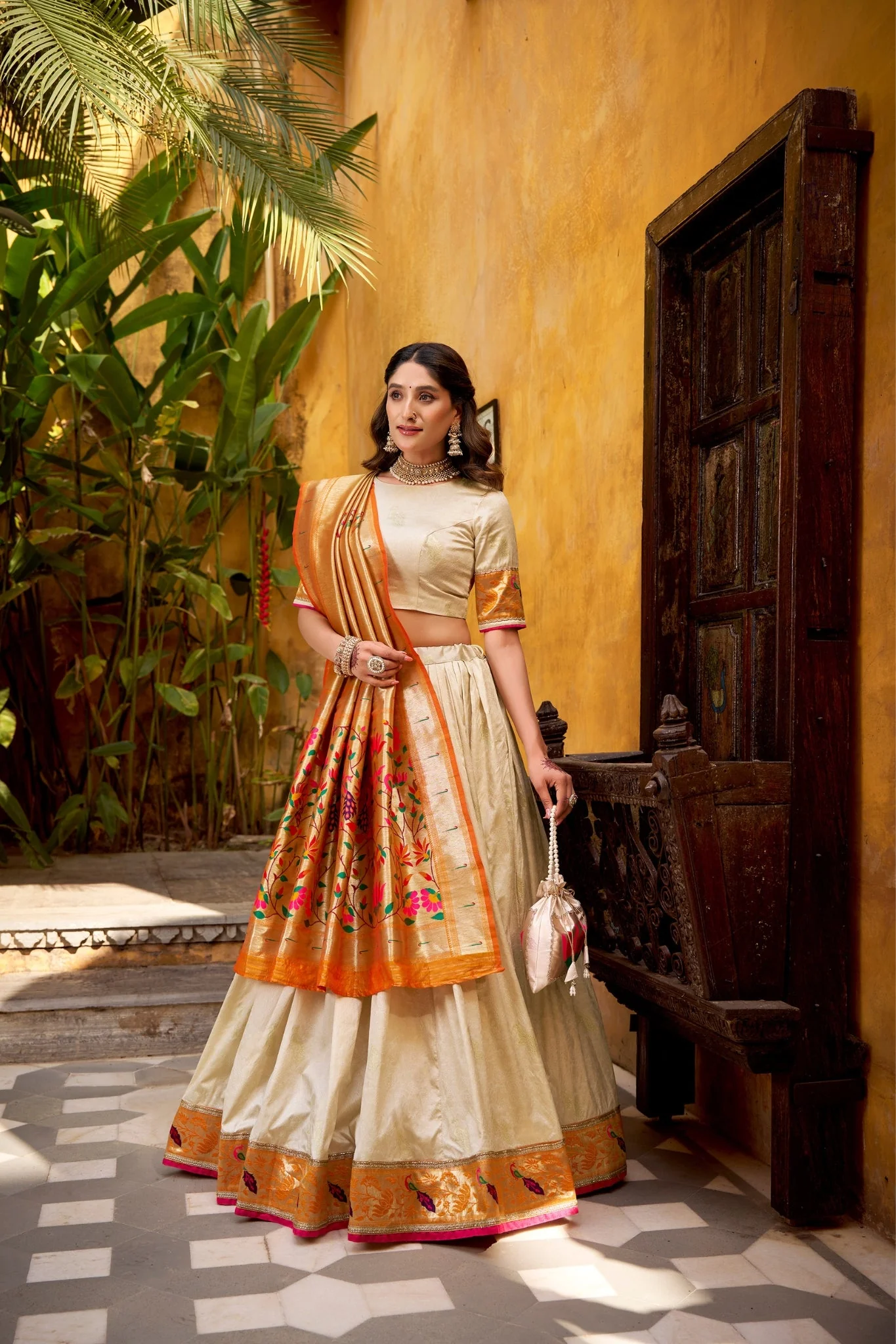 Designer Silk Paithani Lehenga Choli Set With Zari Weaving - Image 8