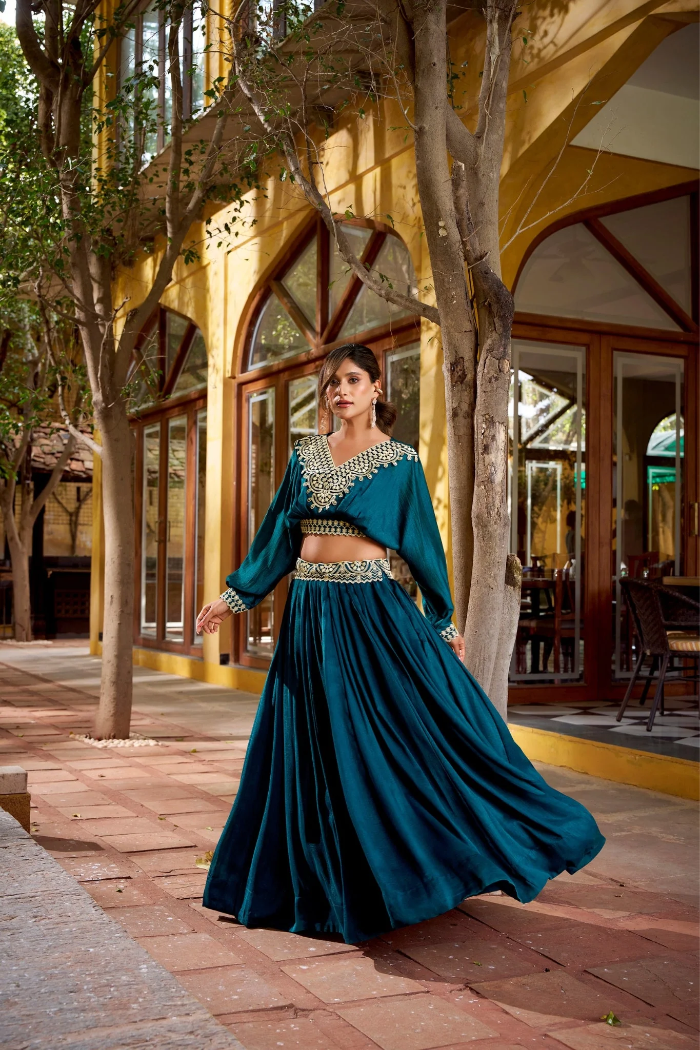 Designer Vichitra Silk Thread Embroidered Lehenga Co Ord Set - Image 10