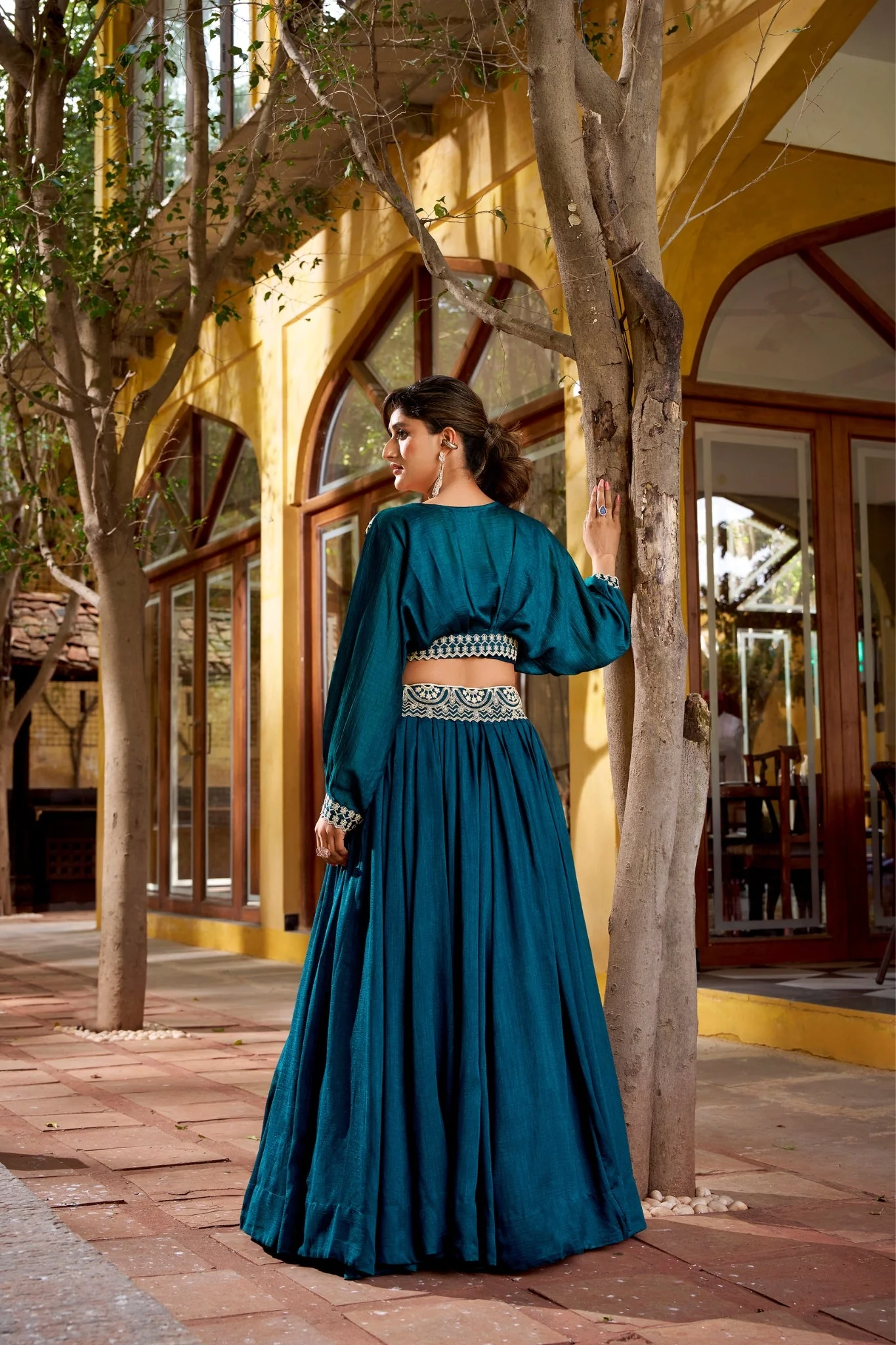 Designer Vichitra Silk Thread Embroidered Lehenga Co Ord Set - Image 11
