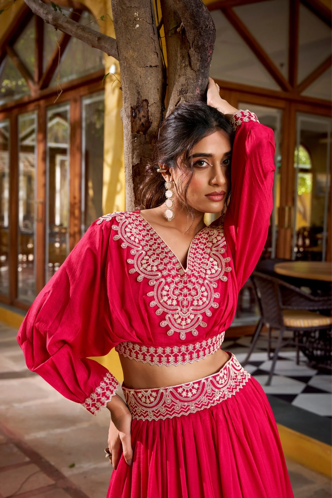 Designer Vichitra Silk Thread Embroidered Lehenga Co Ord Set - Image 2