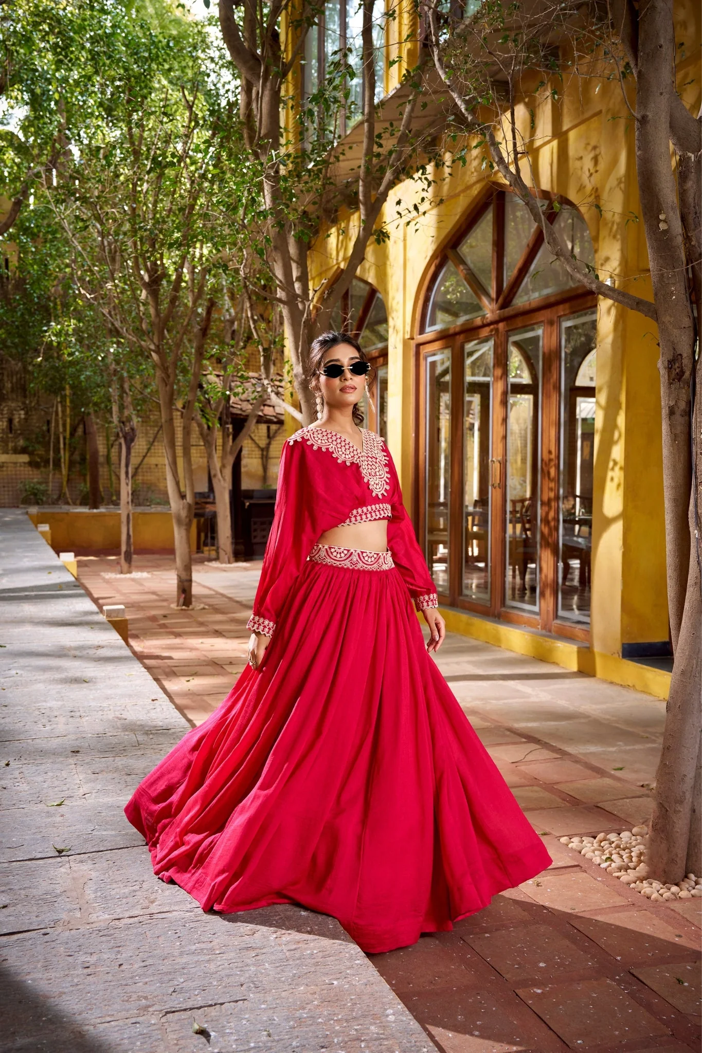 Designer Vichitra Silk Thread Embroidered Lehenga Co Ord Set - Image 3