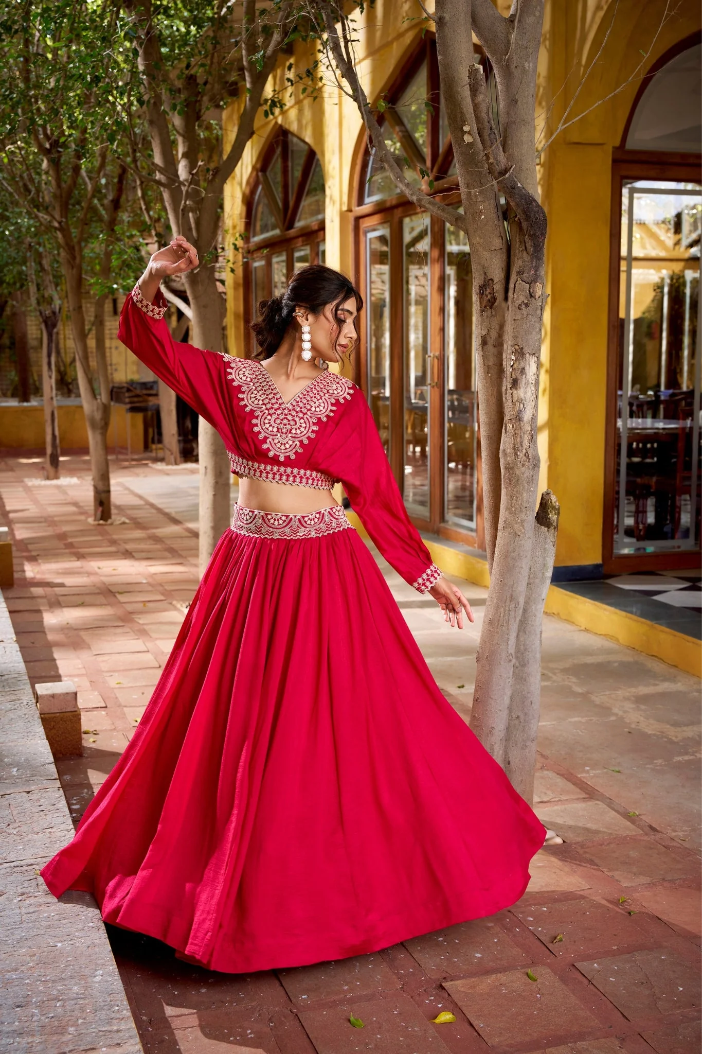 Designer Vichitra Silk Thread Embroidered Lehenga Co Ord Set - Image 4