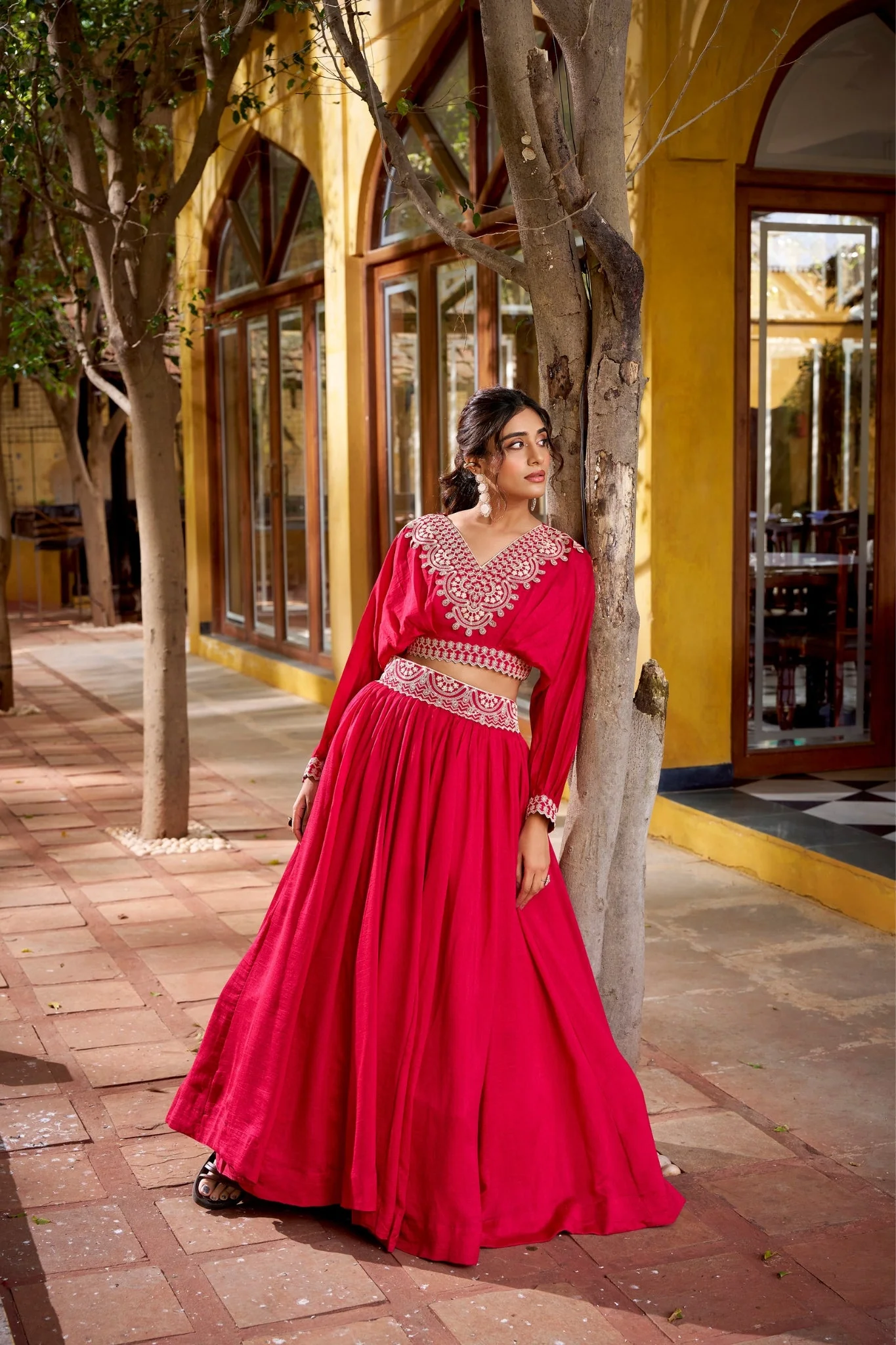 Designer Vichitra Silk Thread Embroidered Lehenga Co Ord Set - Image 5