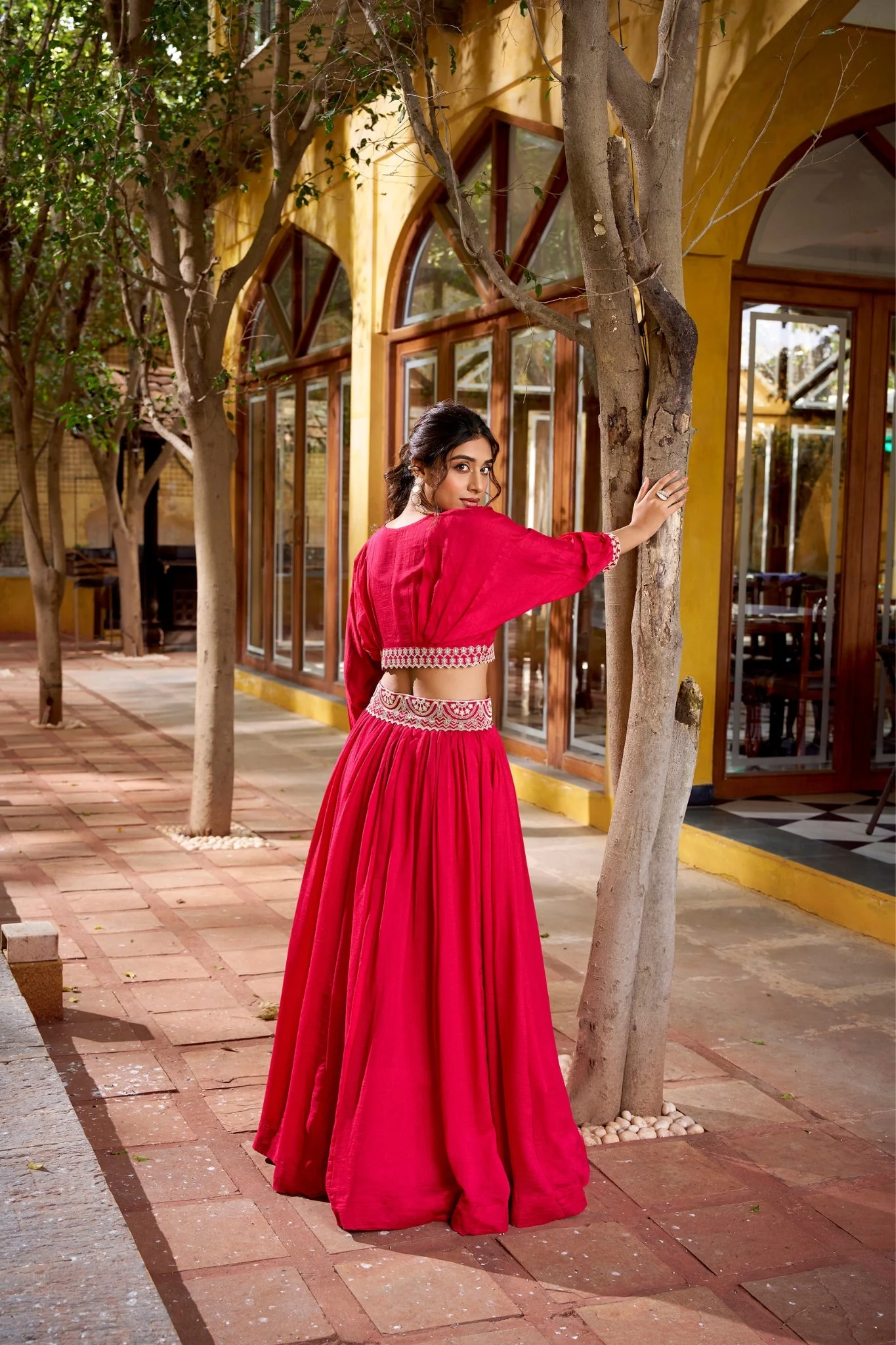Designer Vichitra Silk Thread Embroidered Lehenga Co Ord Set - Image 6