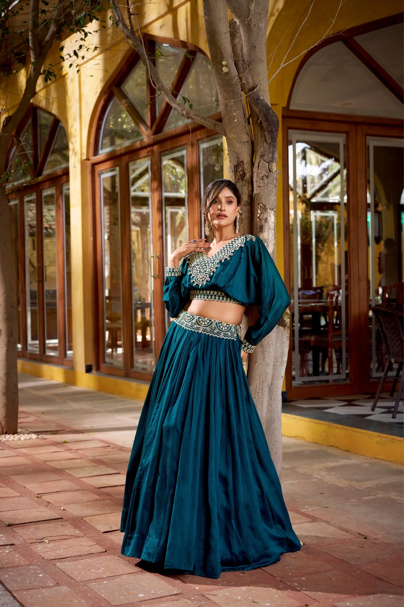 Designer Vichitra Silk Thread Embroidered Lehenga Co Ord Set - Image 8