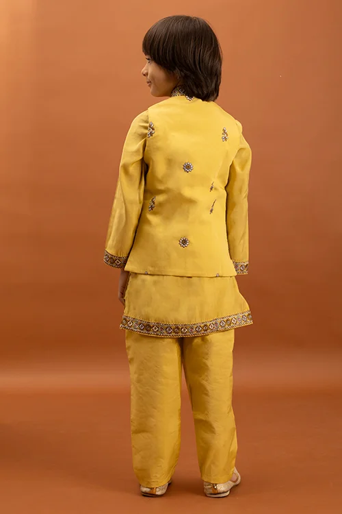 Designer Yellow Koti Kurta Set for Kids Wear - Image 6