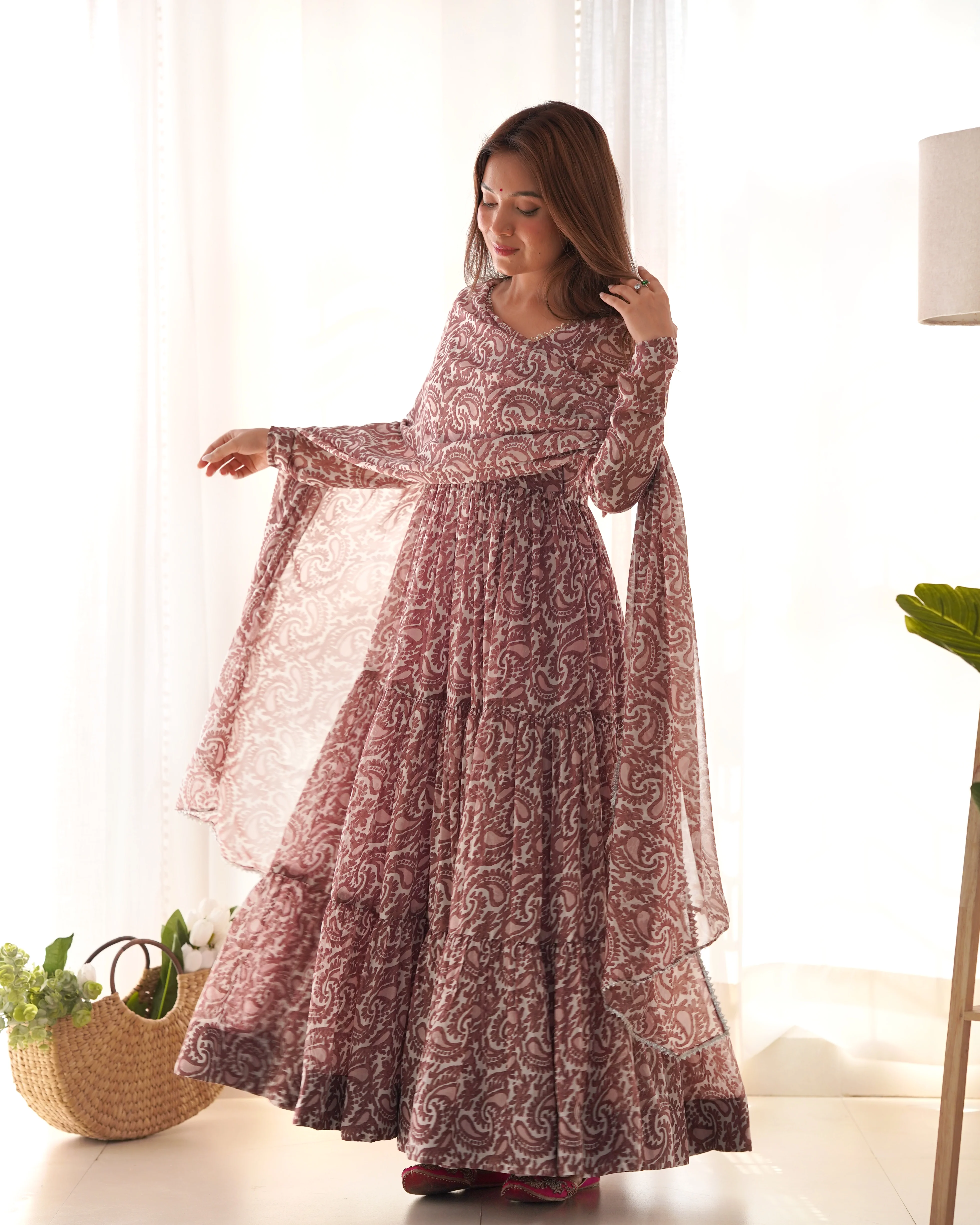 Digitally Printed Pure Soft Organza Anarkali Suit With Huge Flair Comes With Duppatta & Pant (Copy) - Image 7