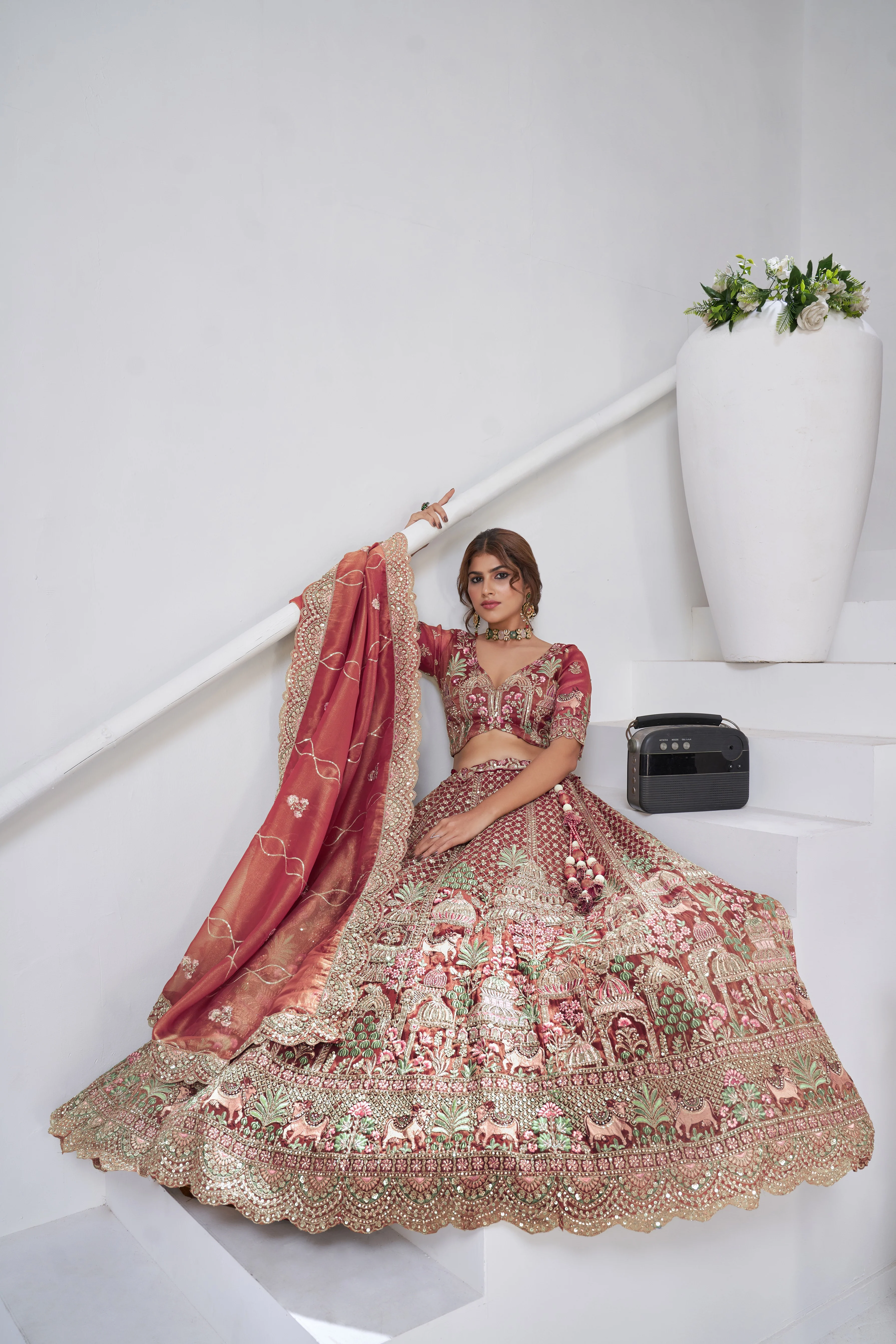 Dusty Pink Divine Grandeur Royal Raw Silk Bridal Lehenga Set - Image 4