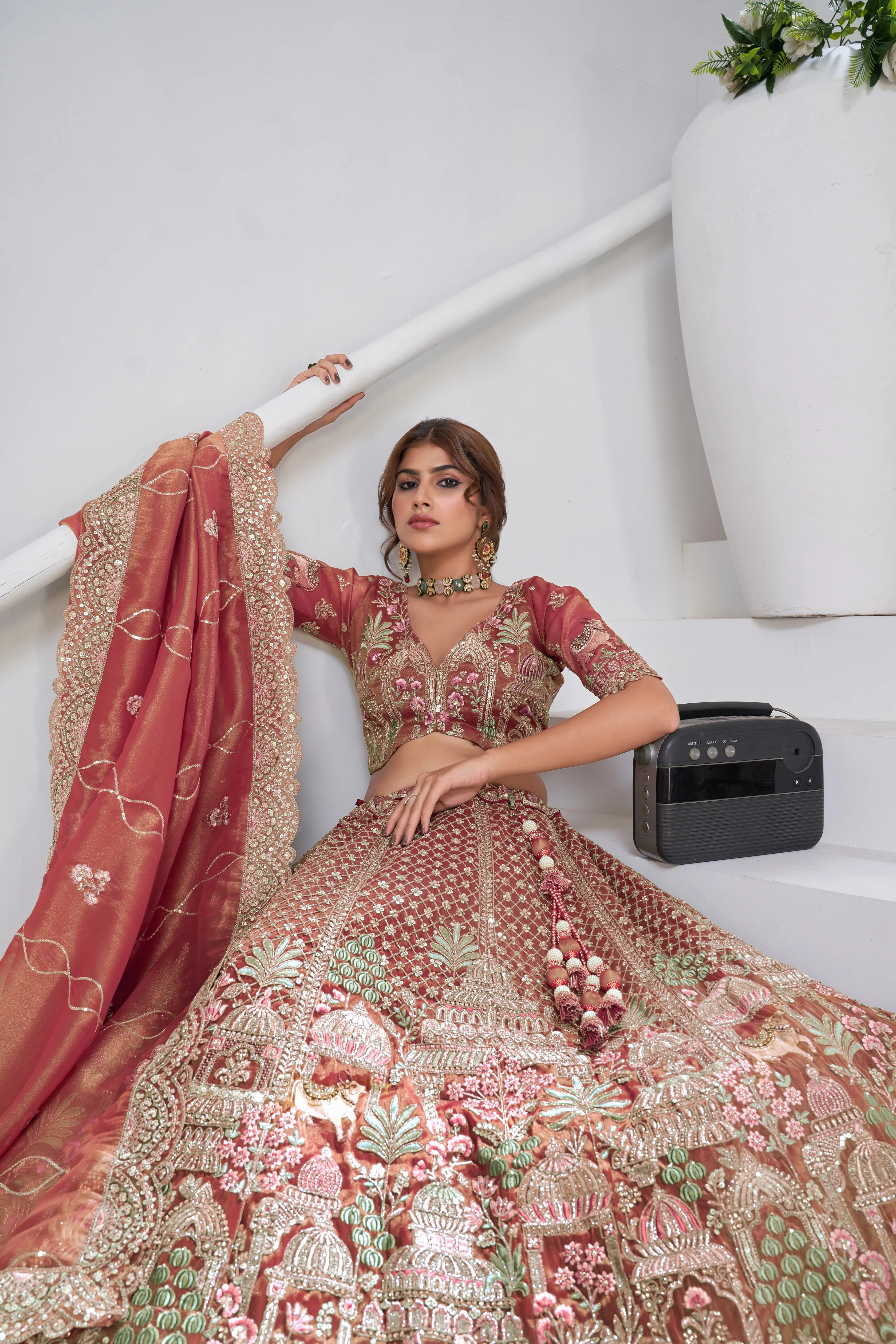 Dusty Pink Divine Grandeur Royal Raw Silk Bridal Lehenga Set - Image 5
