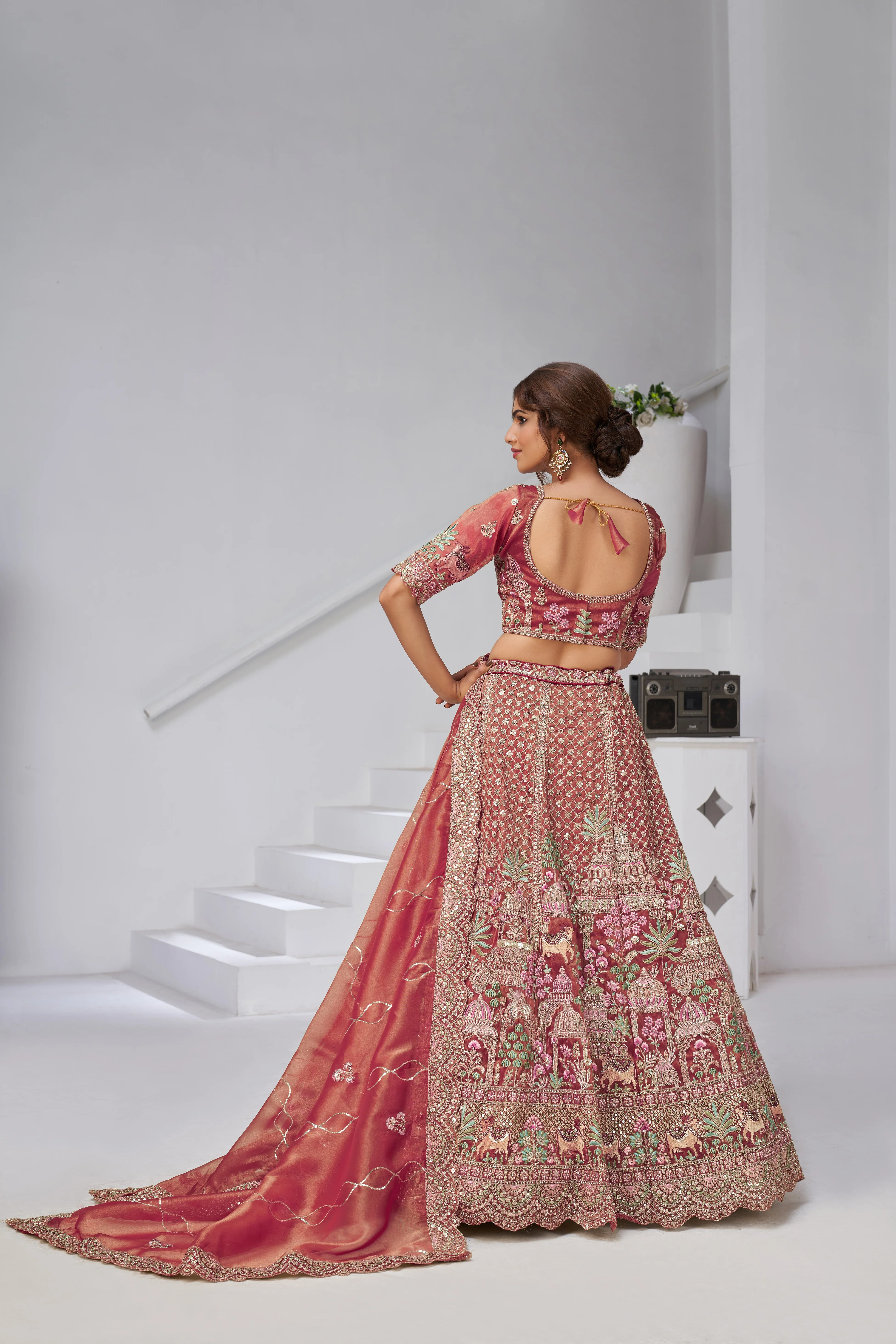 Dusty Pink Divine Grandeur Royal Raw Silk Bridal Lehenga Set - Image 6