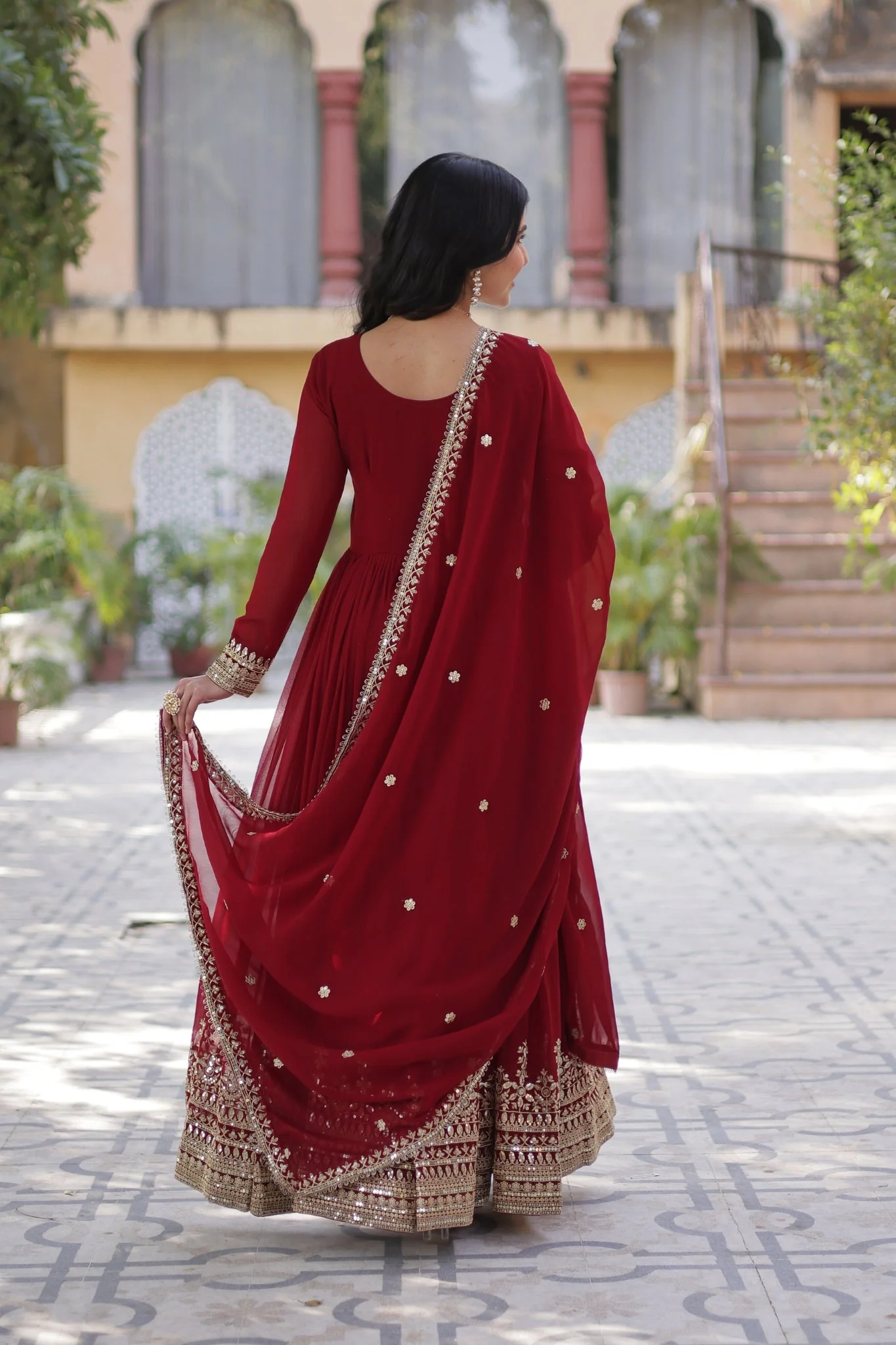 Elegance Luxury Designer Embroidered Work Gown With Dupatta Set - Image 11