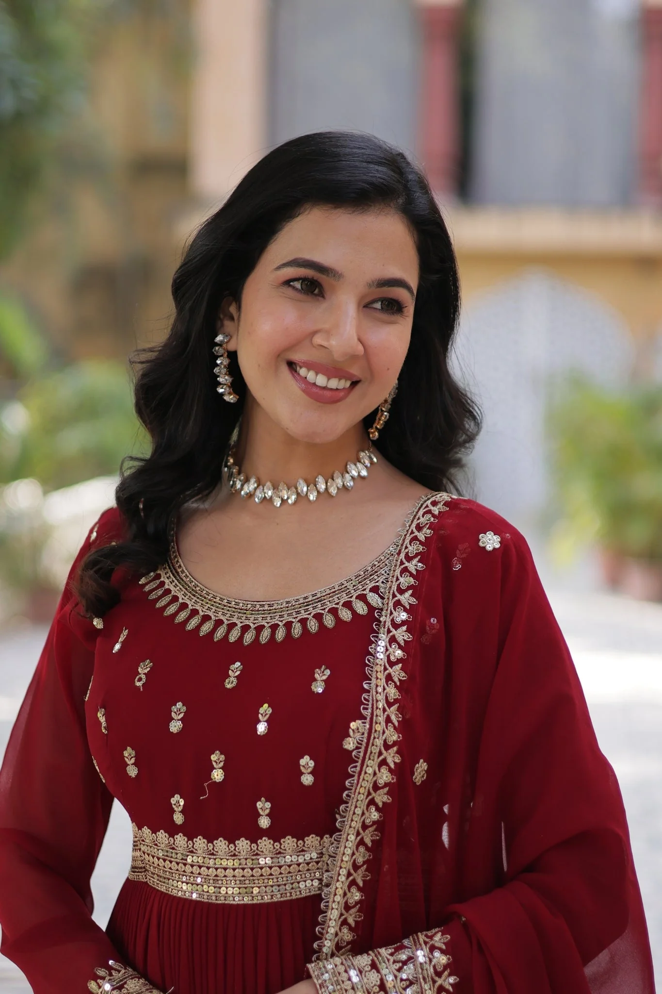 Elegance Luxury Designer Embroidered Work Gown With Dupatta Set - Image 12