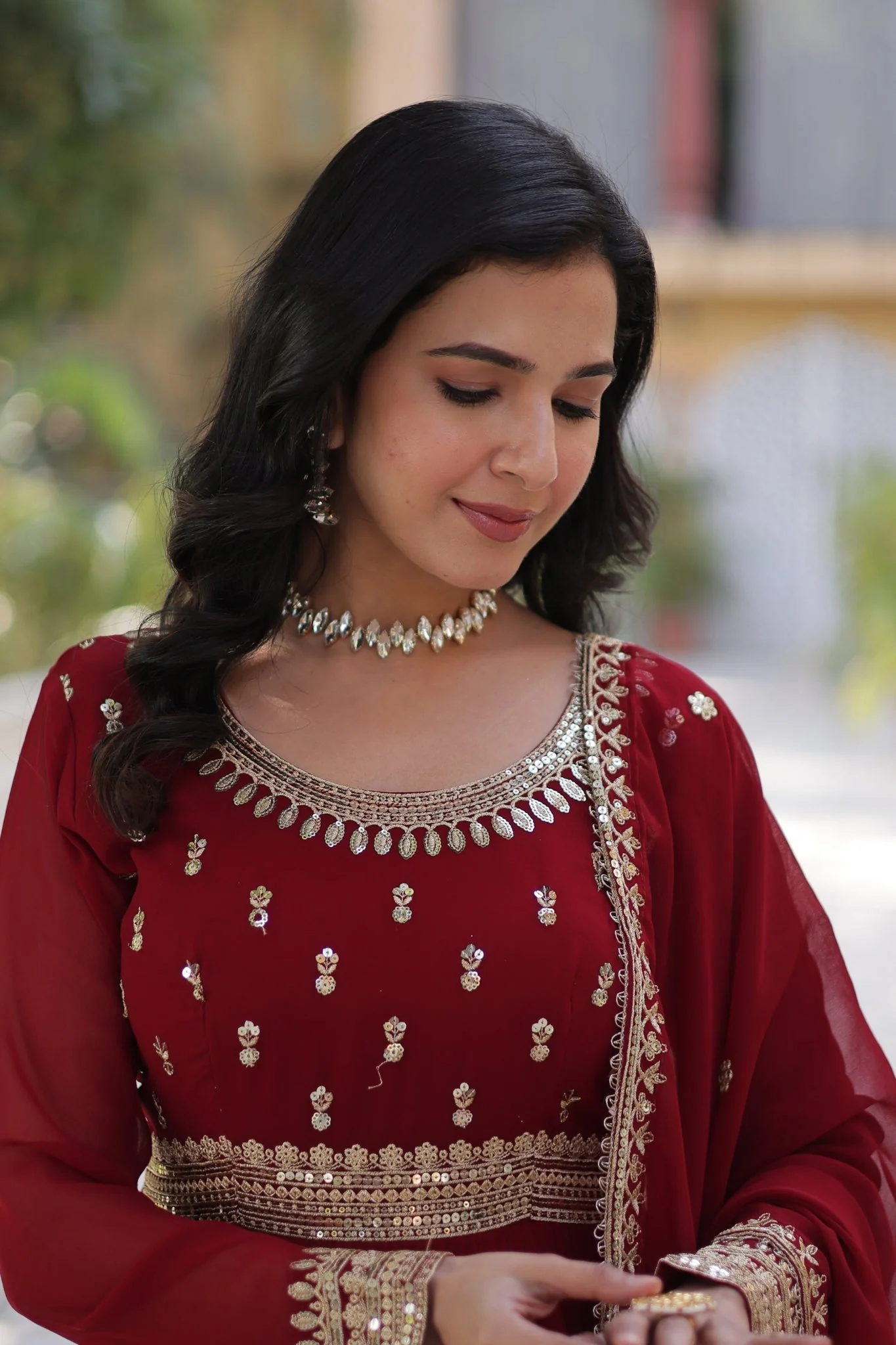 Elegance Luxury Designer Embroidered Work Gown With Dupatta Set - Image 13