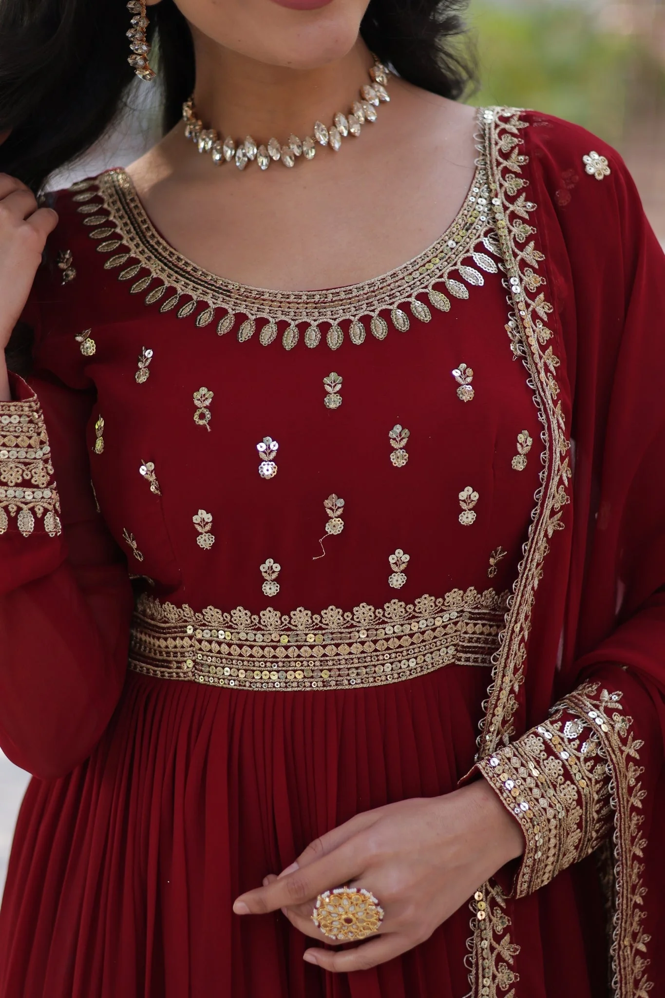 Elegance Luxury Designer Embroidered Work Gown With Dupatta Set - Image 14
