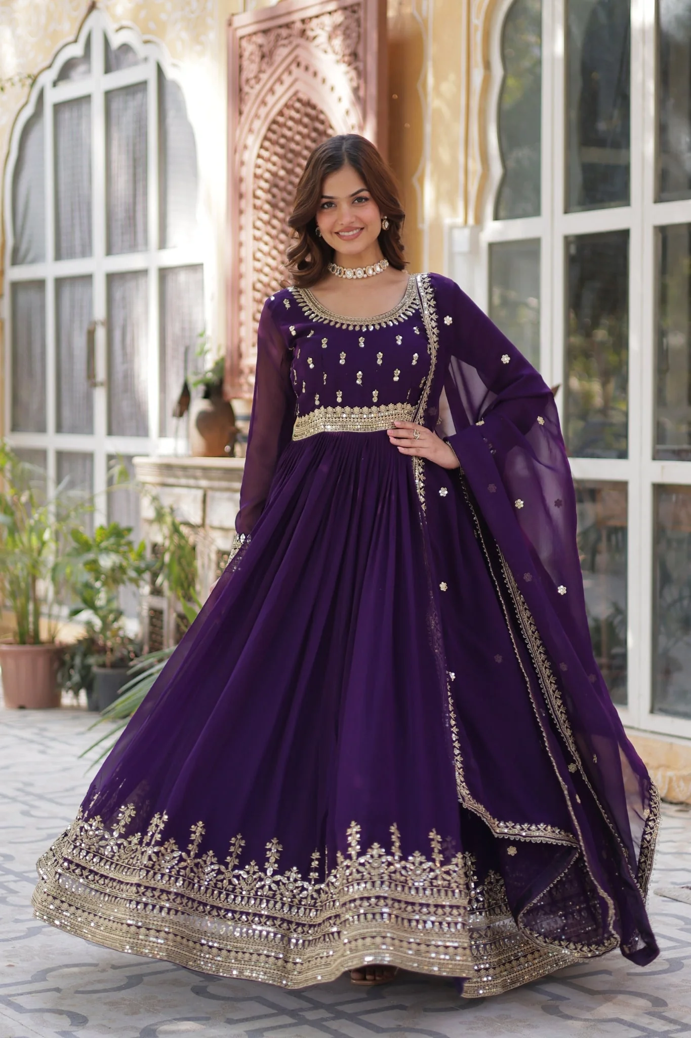 Elegance Luxury Designer Embroidered Work Gown With Dupatta Set - Image 15