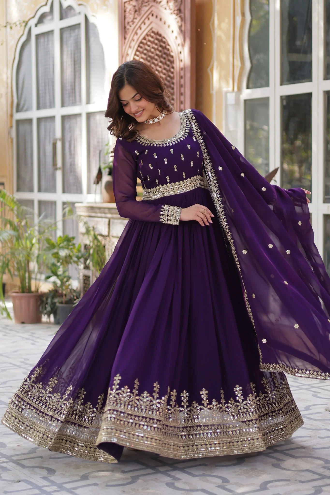 Elegance Luxury Designer Embroidered Work Gown With Dupatta Set - Image 16