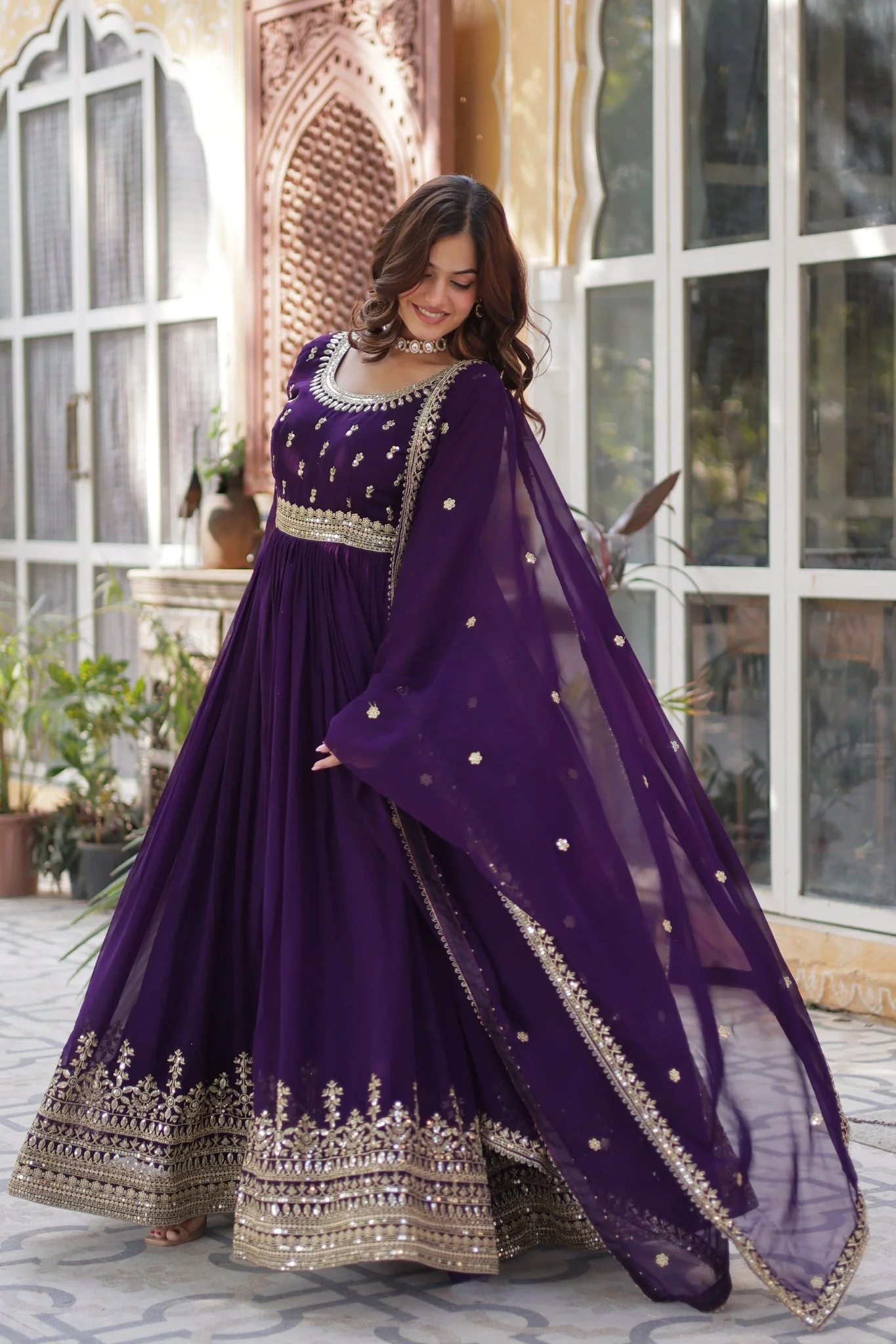 Elegance Luxury Designer Embroidered Work Gown With Dupatta Set - Image 19