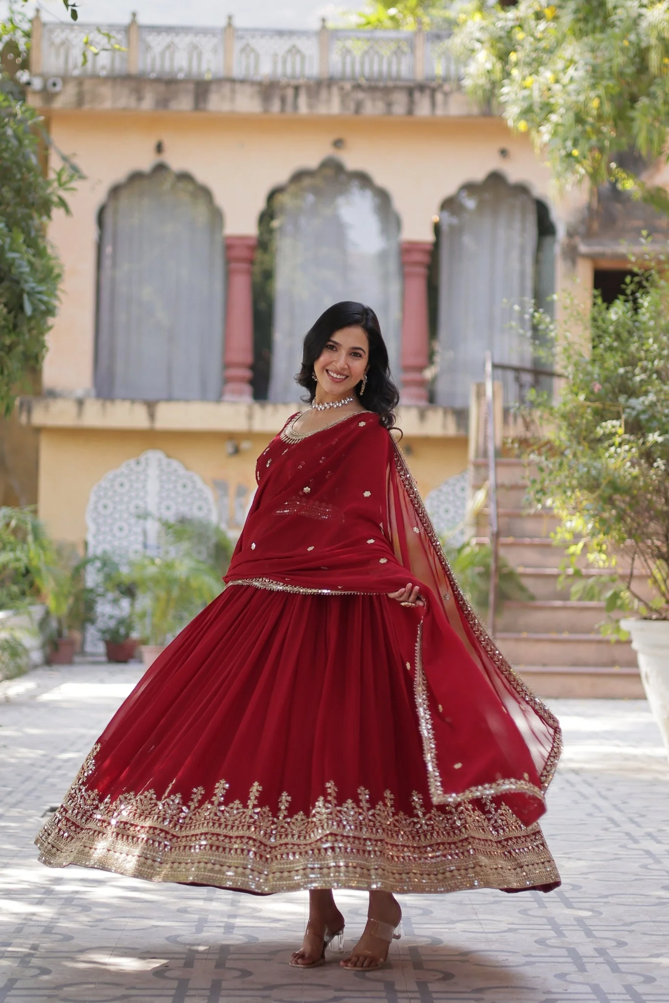 Elegance Luxury Designer Embroidered Work Gown With Dupatta Set - Image 2