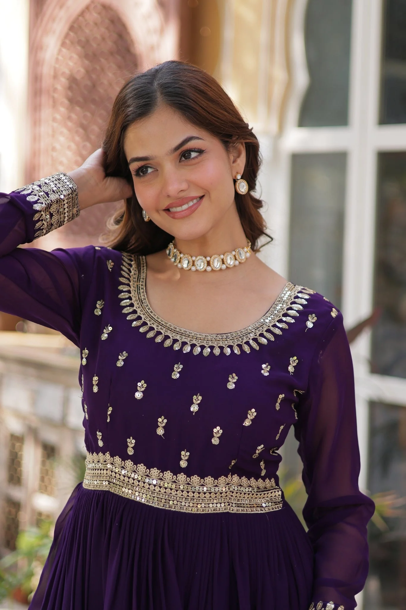 Elegance Luxury Designer Embroidered Work Gown With Dupatta Set - Image 22