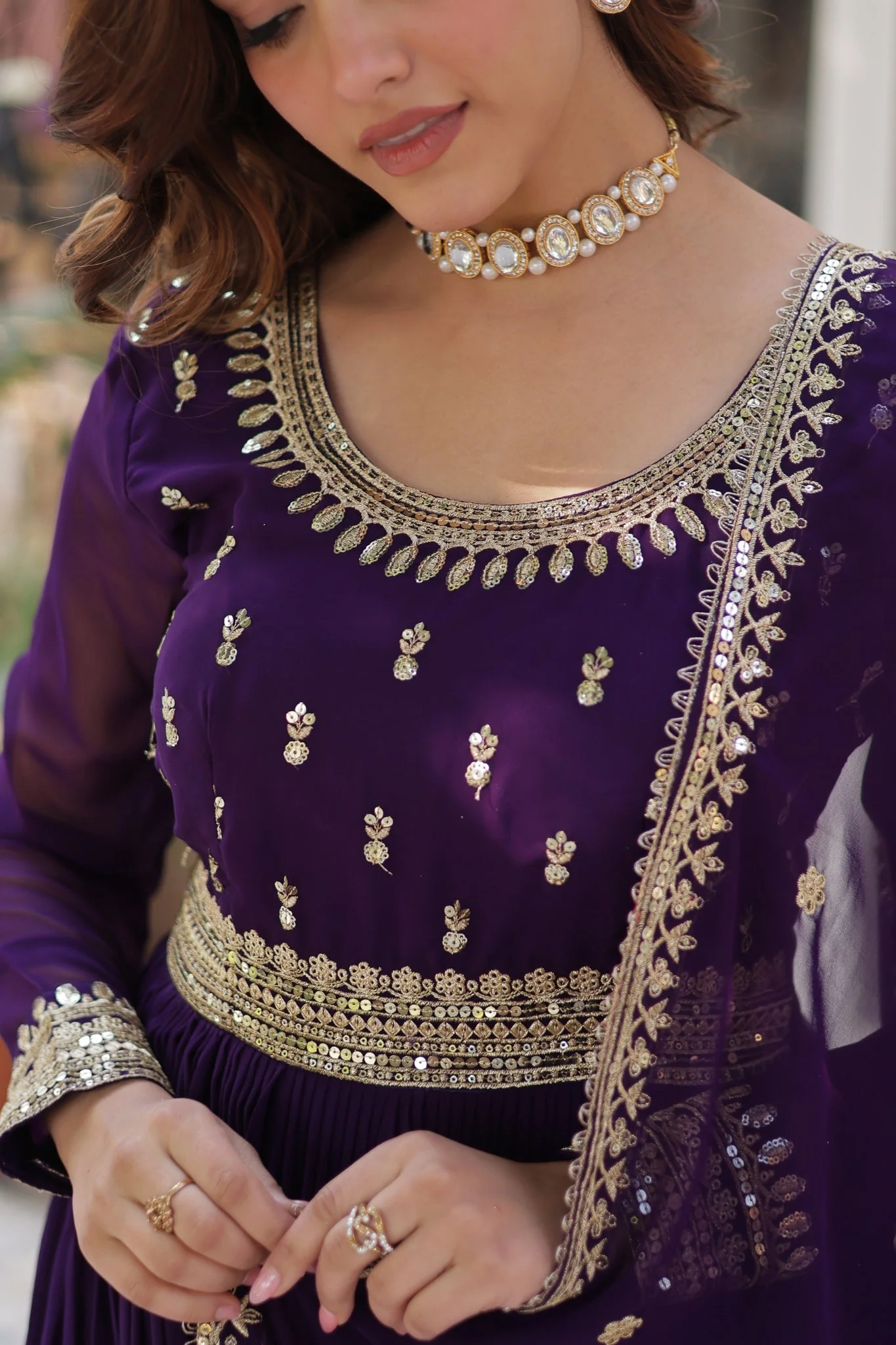 Elegance Luxury Designer Embroidered Work Gown With Dupatta Set - Image 23