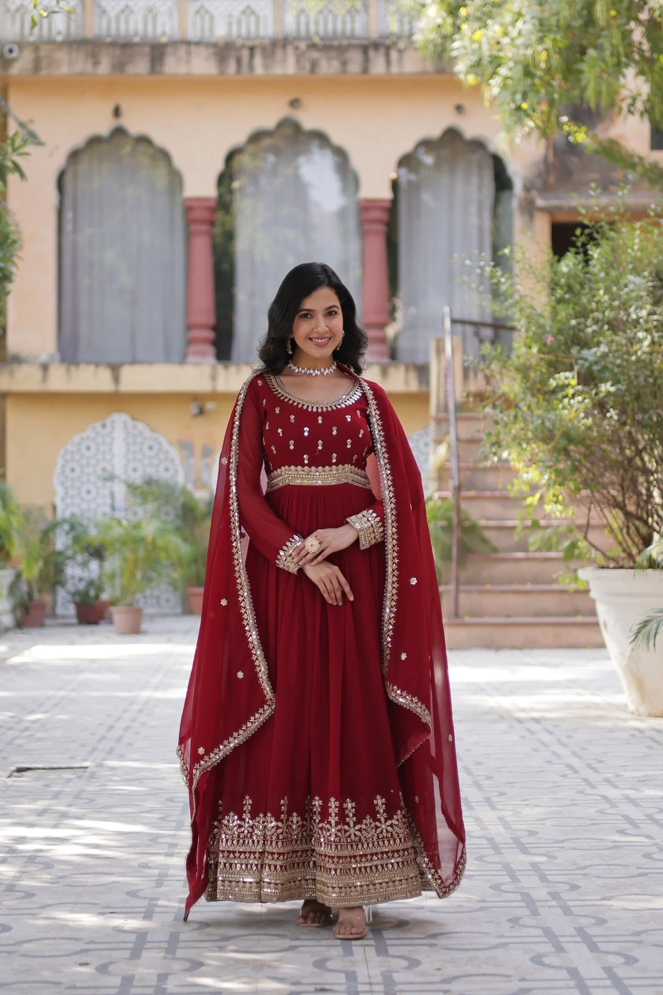 Elegance Luxury Designer Embroidered Work Gown With Dupatta Set - Image 3