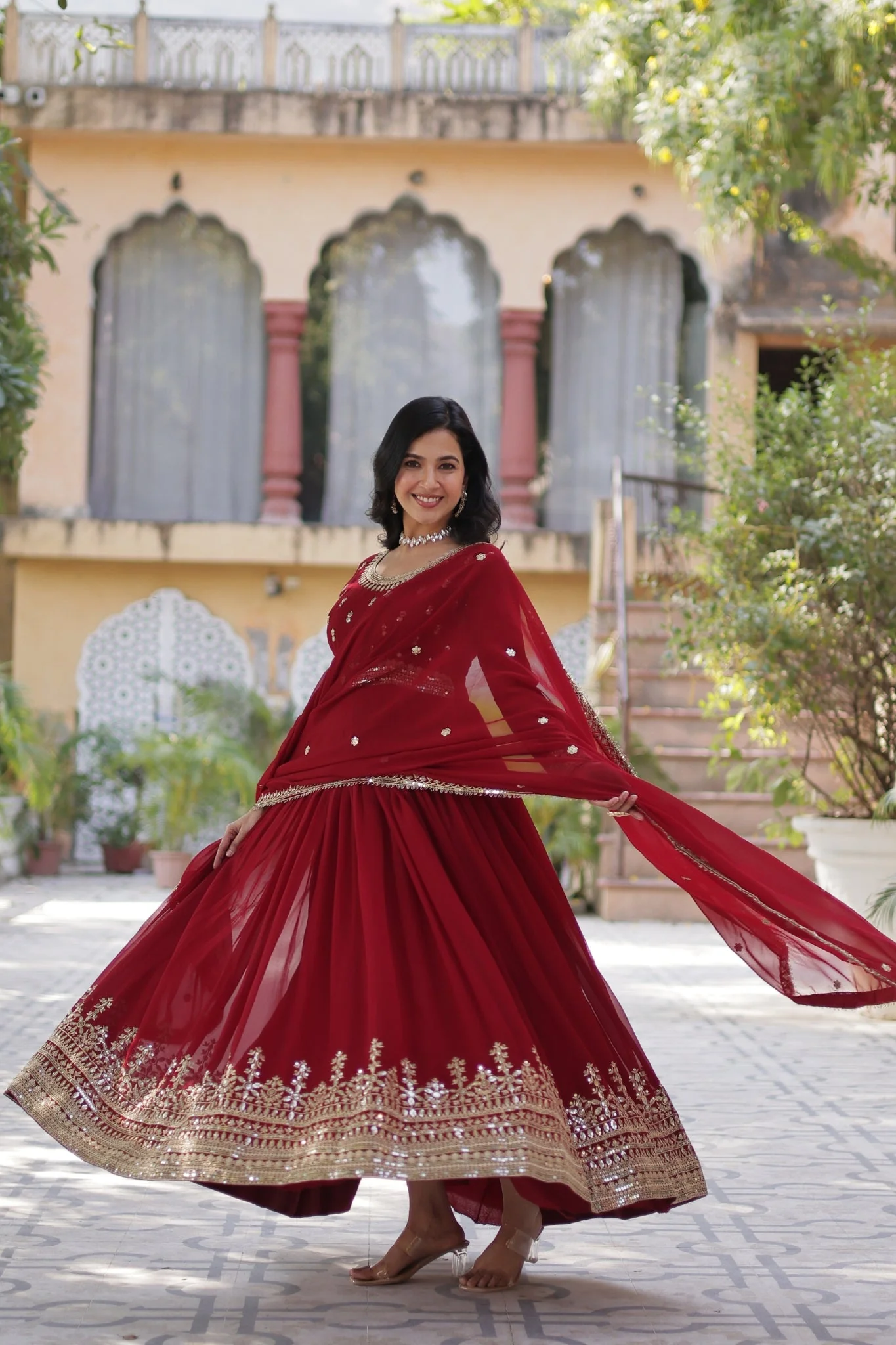 Elegance Luxury Designer Embroidered Work Gown With Dupatta Set - Image 4