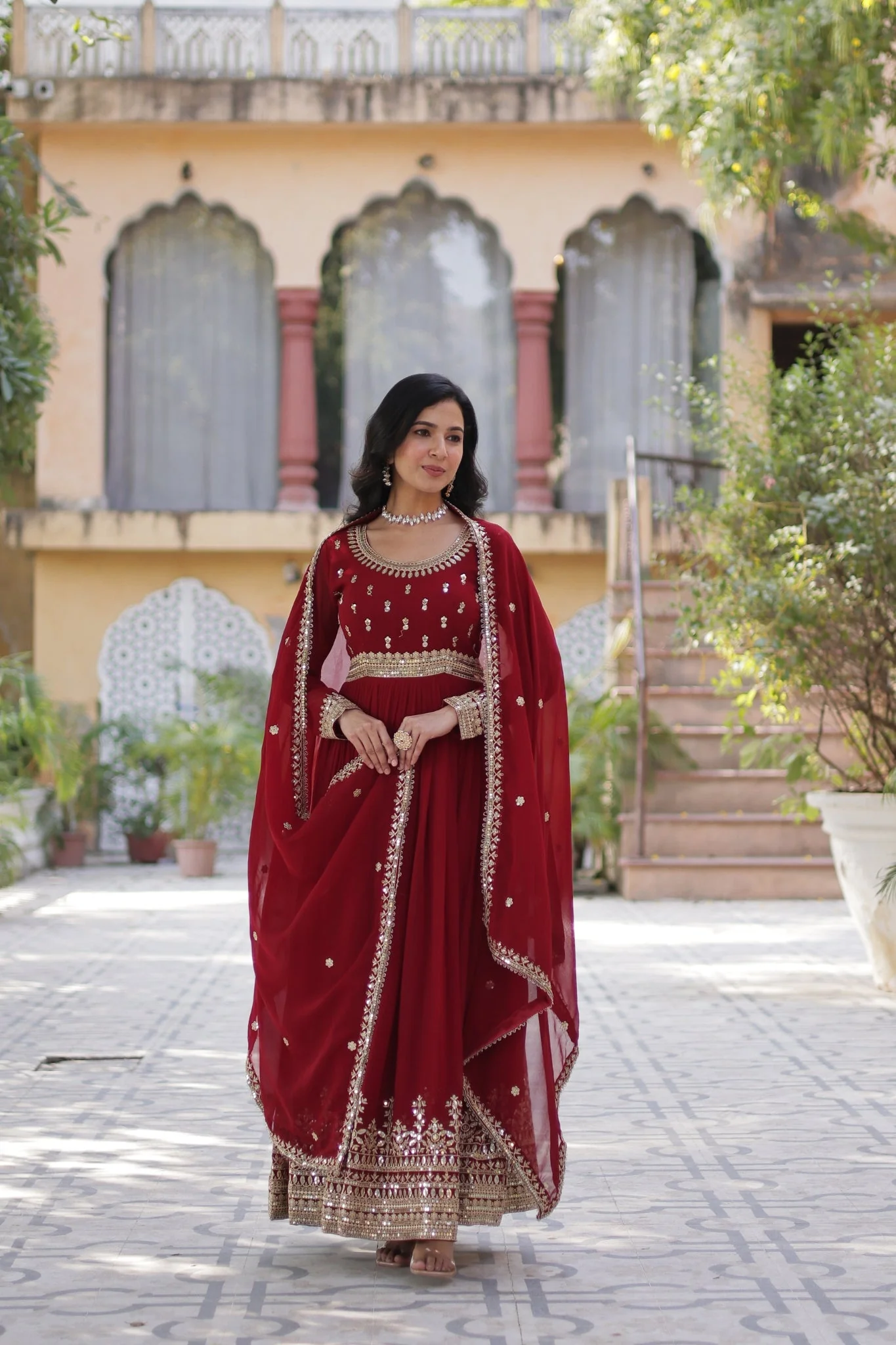 Elegance Luxury Designer Embroidered Work Gown With Dupatta Set - Image 7