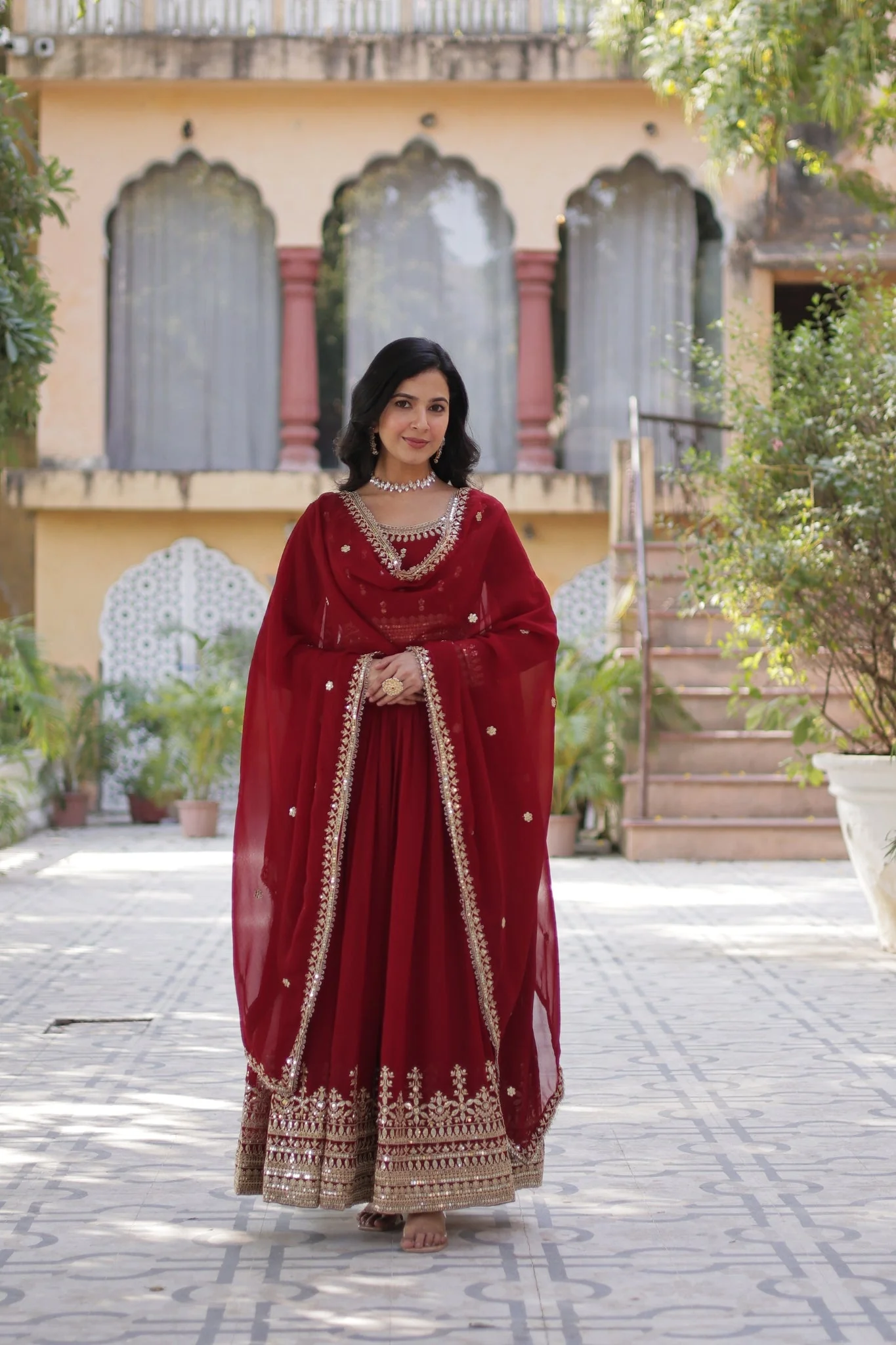 Elegance Luxury Designer Embroidered Work Gown With Dupatta Set - Image 9