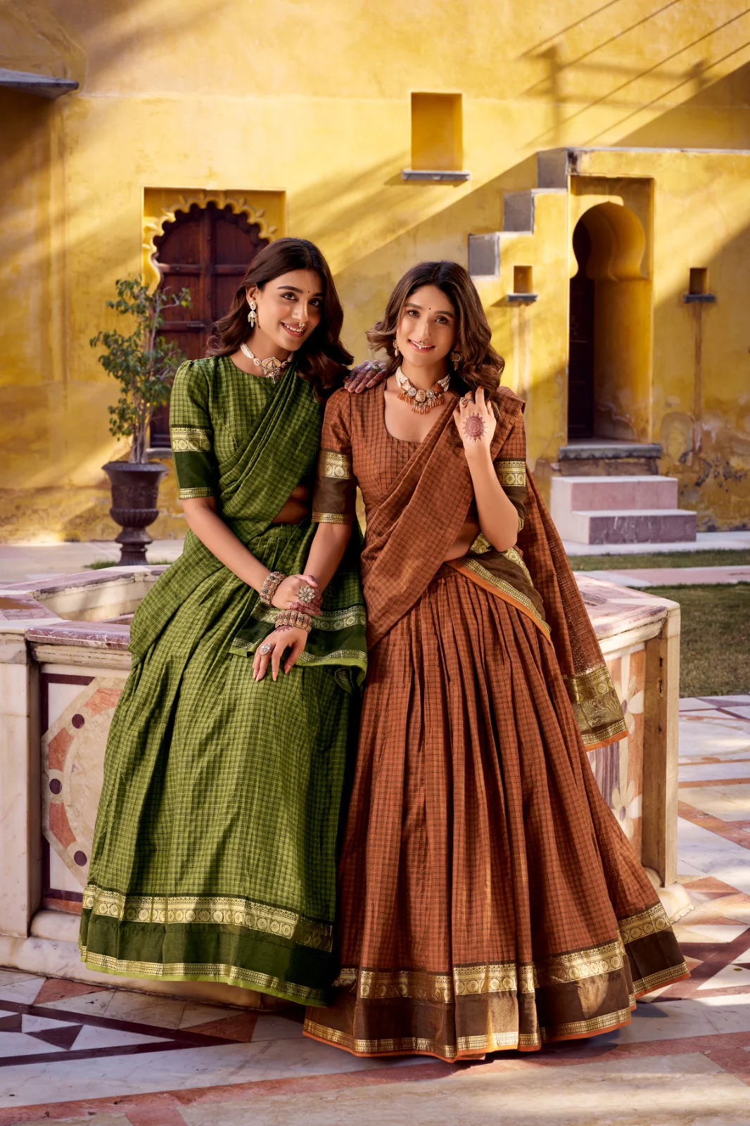 Elegant Chettinad Cotton With Zari Detailing Lehenga Set with Dupatta - Image 11