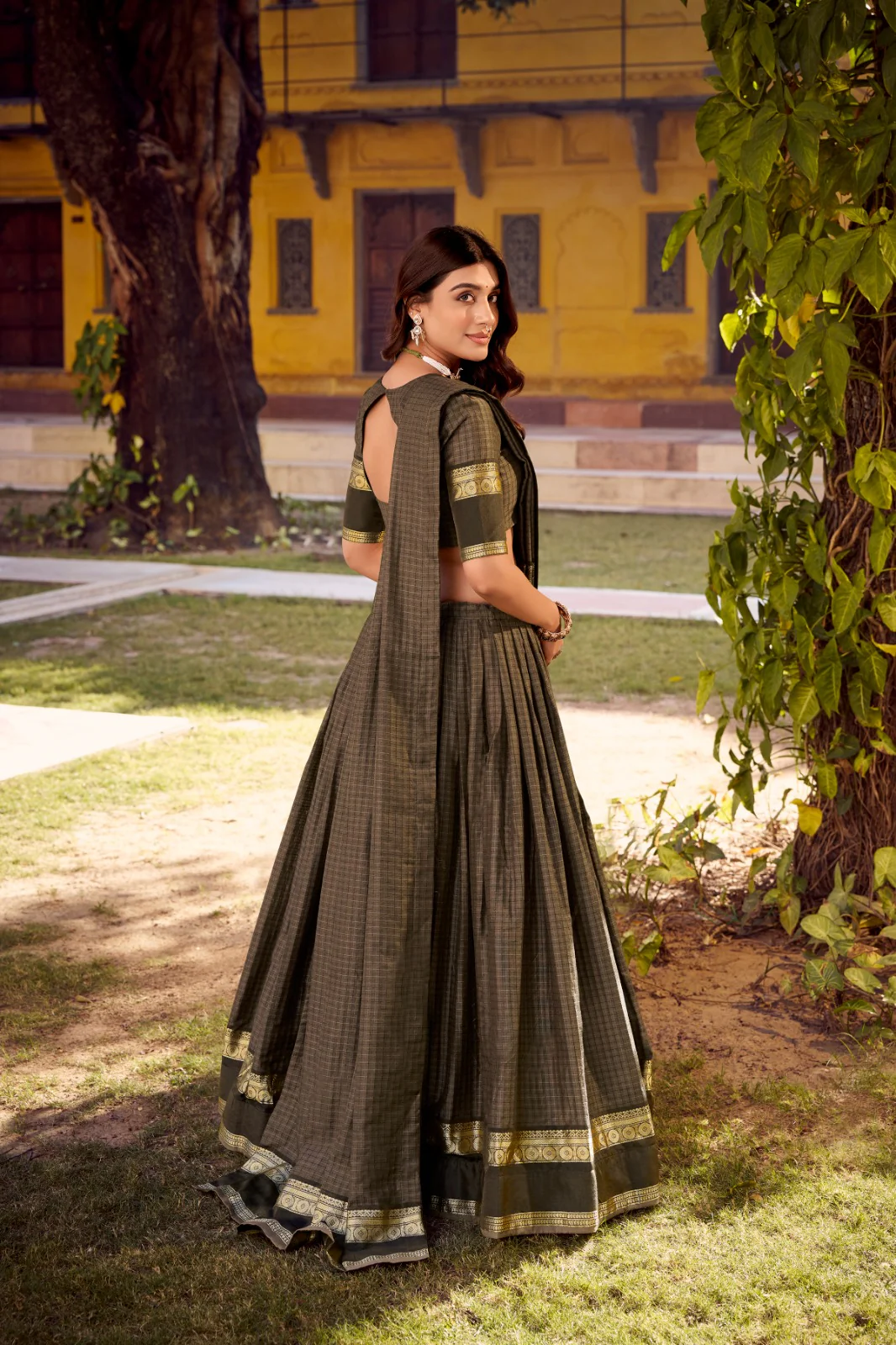 Elegant Chettinad Cotton With Zari Detailing Lehenga Set with Dupatta - Image 5