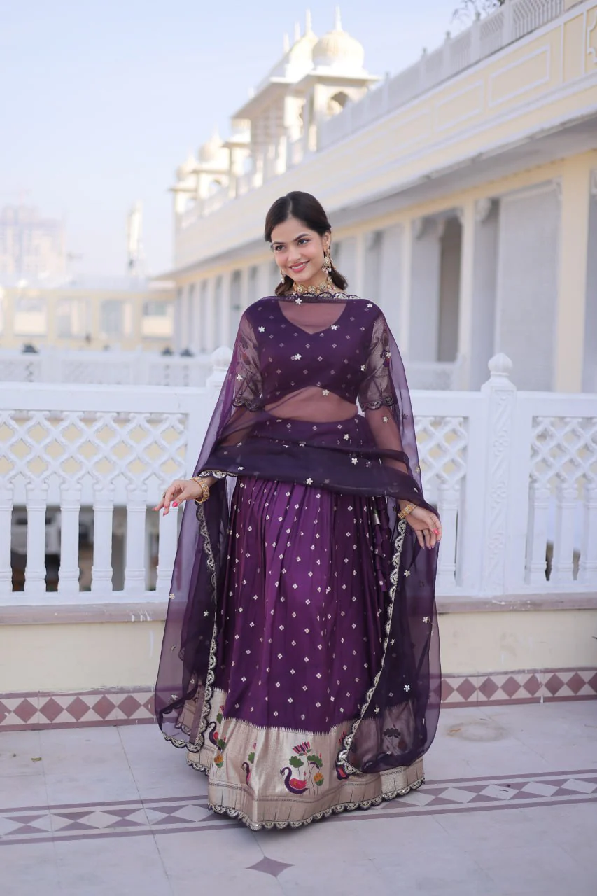 Elegant Dola Silk Meena Work Lehenga Choli Set With Dupatta - Image 4