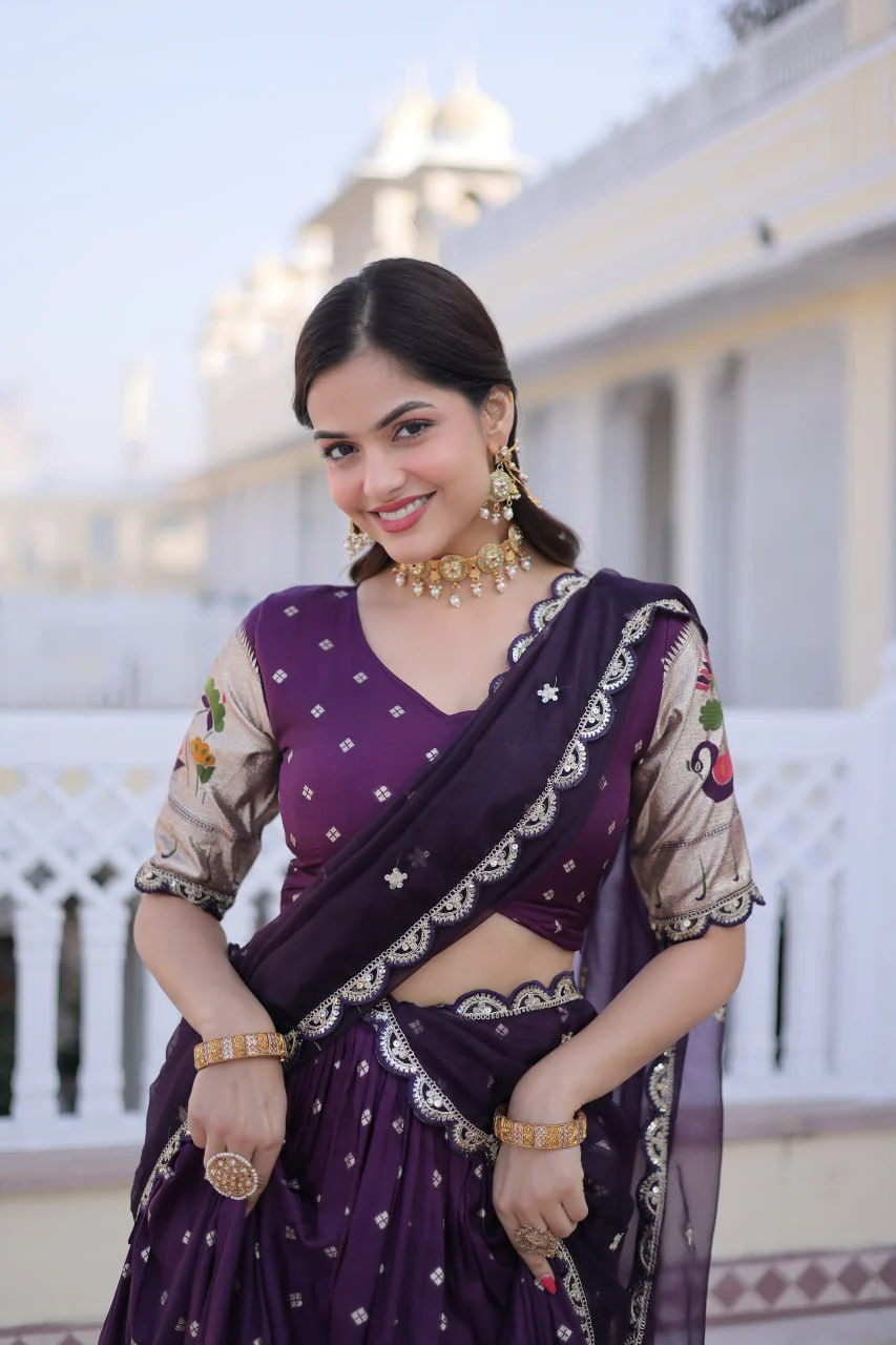 Elegant Dola Silk Meena Work Lehenga Choli Set With Dupatta - Image 5