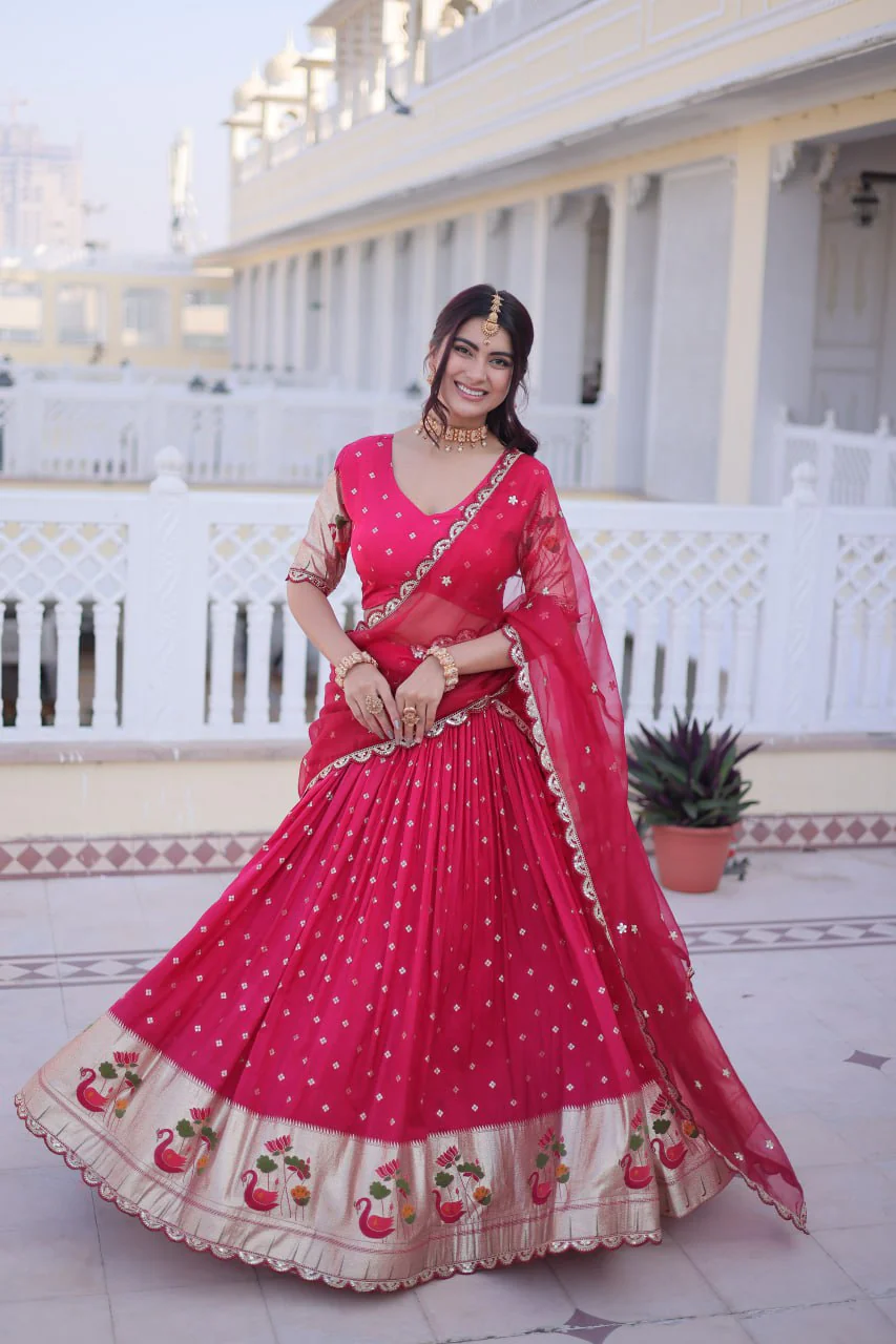 Elegant Dola Silk Meena Work Lehenga Choli Set With Dupatta - Image 7