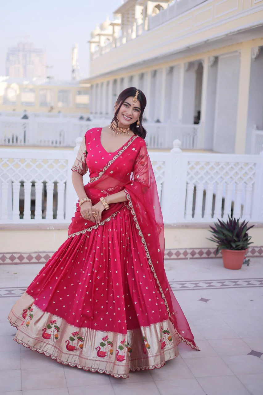 Elegant Dola Silk Meena Work Lehenga Choli Set With Dupatta - Image 8