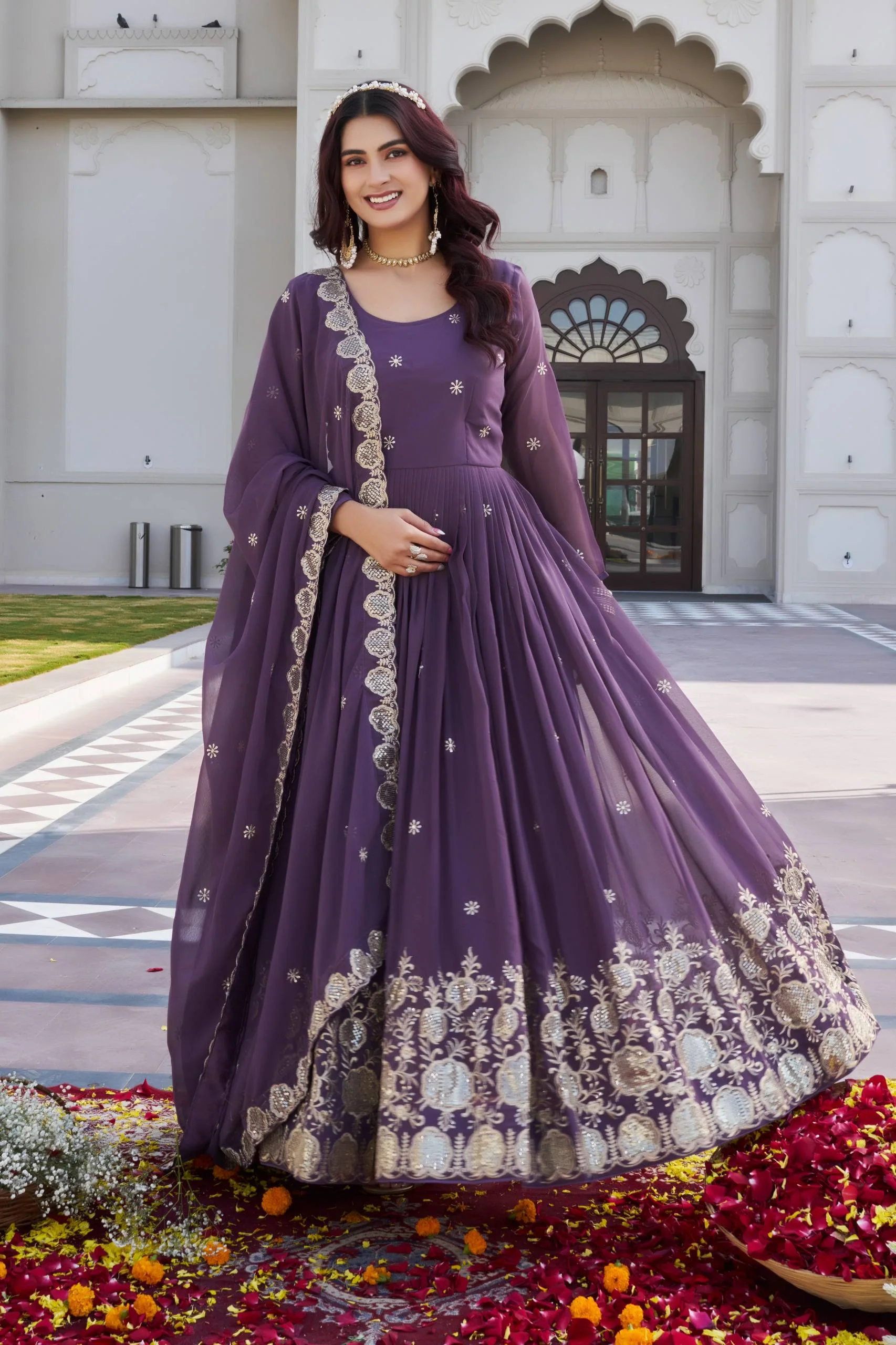 Elegant Fox Georgette Embroidered Gown with Matching Dupatta - Image 2