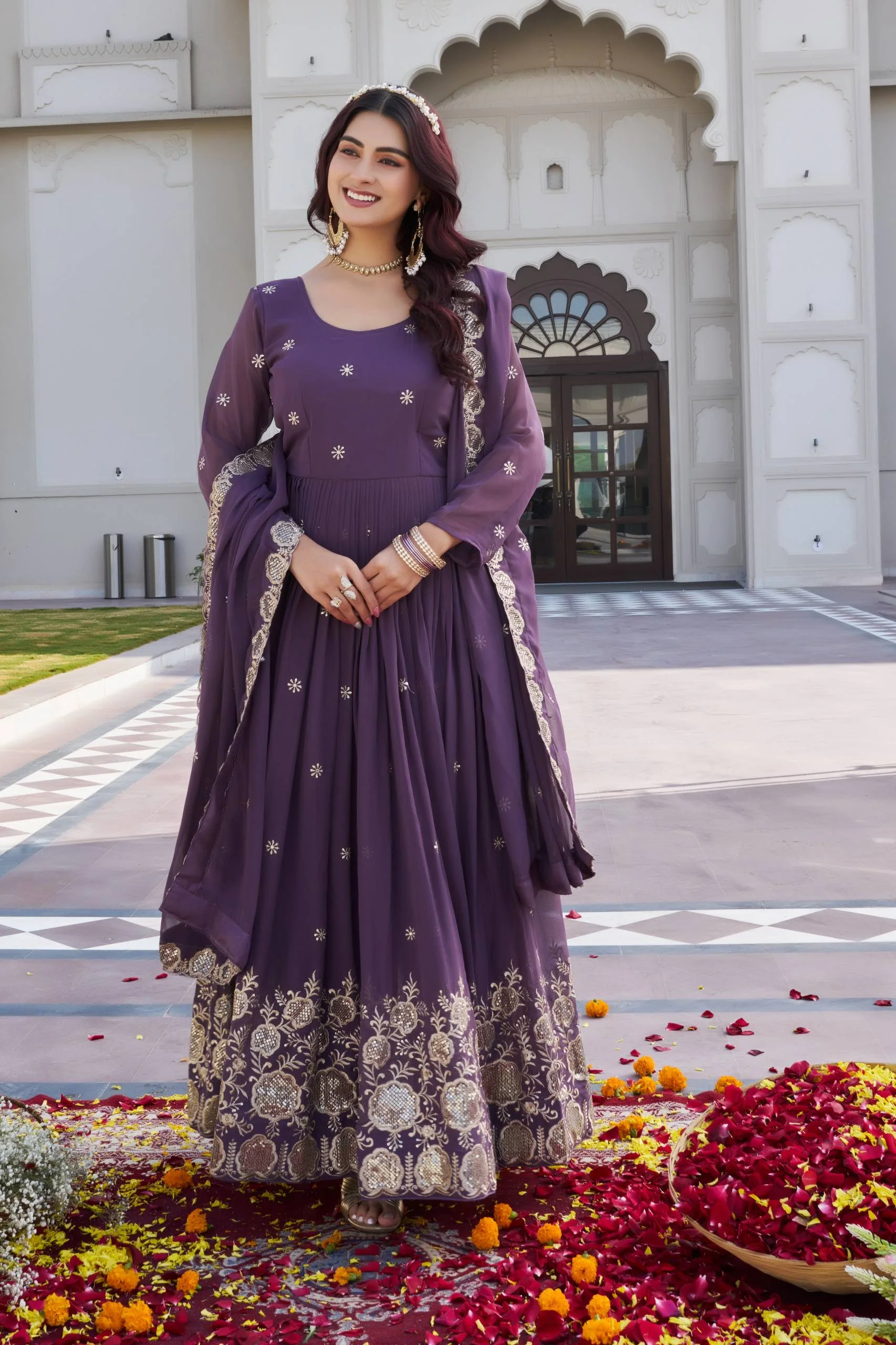 Elegant Fox Georgette Embroidered Gown with Matching Dupatta - Image 3