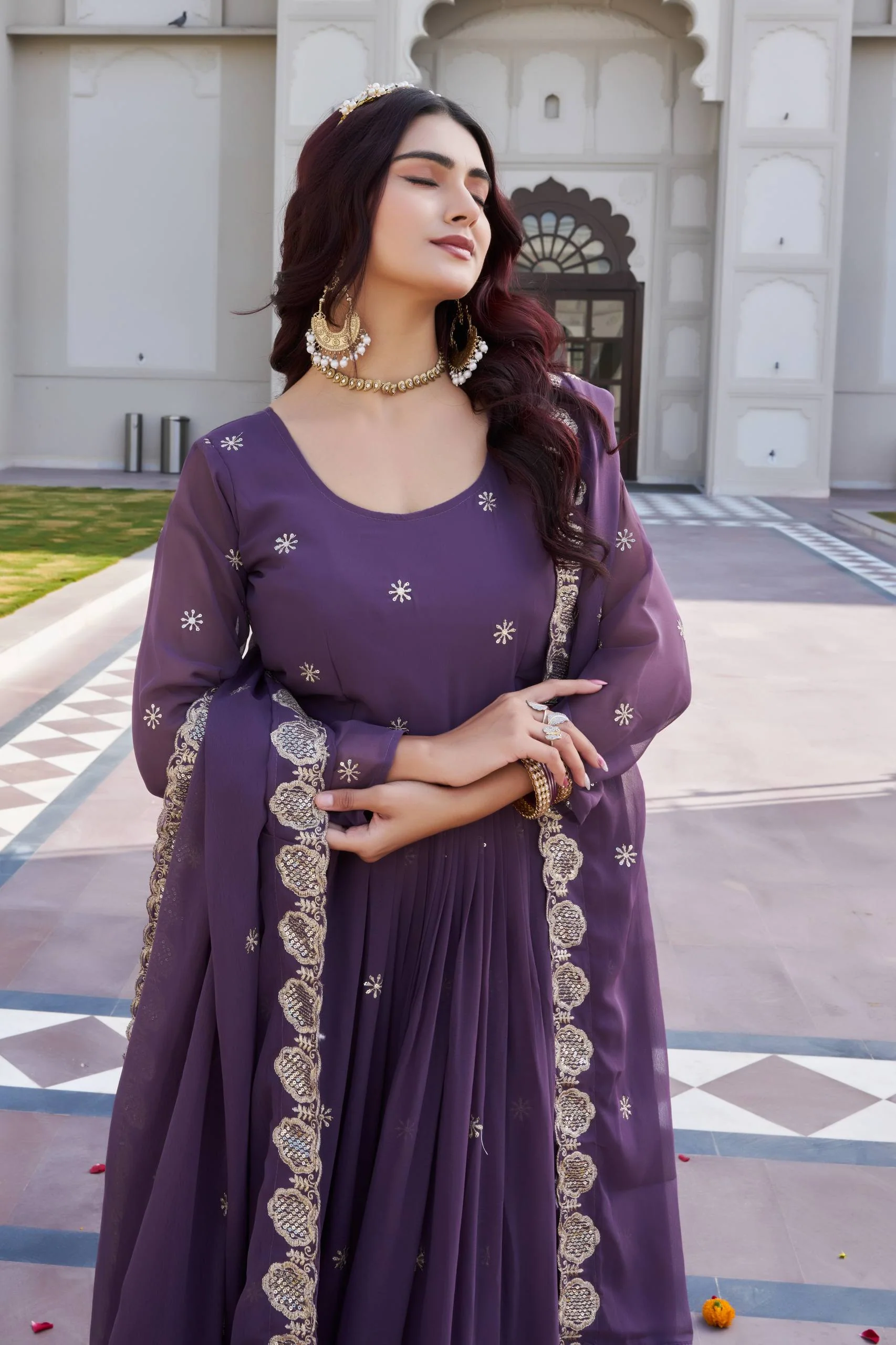 Elegant Fox Georgette Embroidered Gown with Matching Dupatta - Image 4