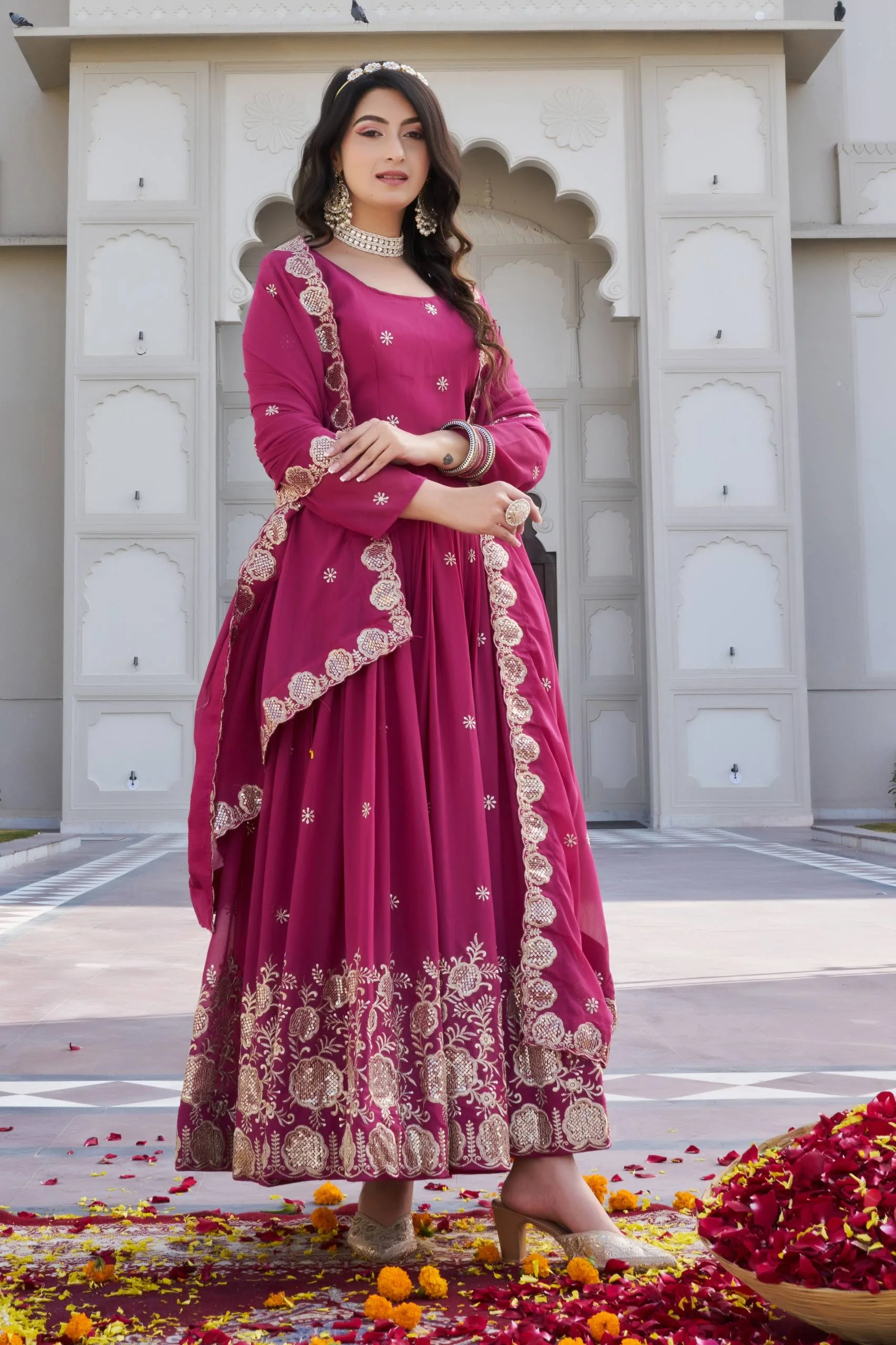 Elegant Fox Georgette Embroidered Gown with Matching Dupatta - Image 5