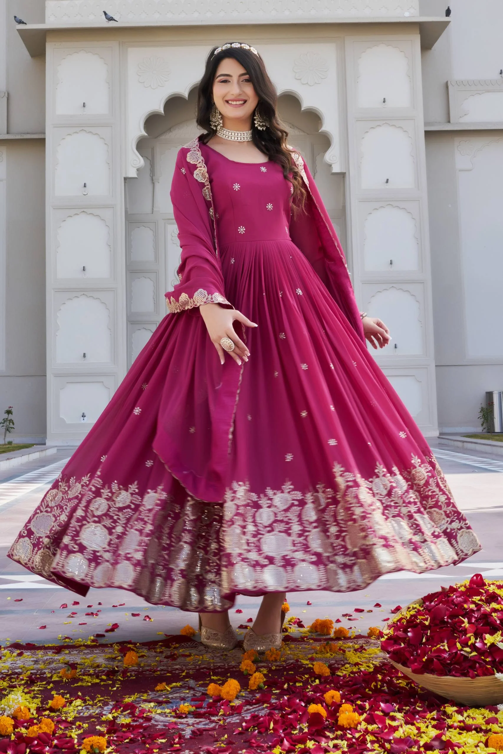 Elegant Fox Georgette Embroidered Gown with Matching Dupatta - Image 6