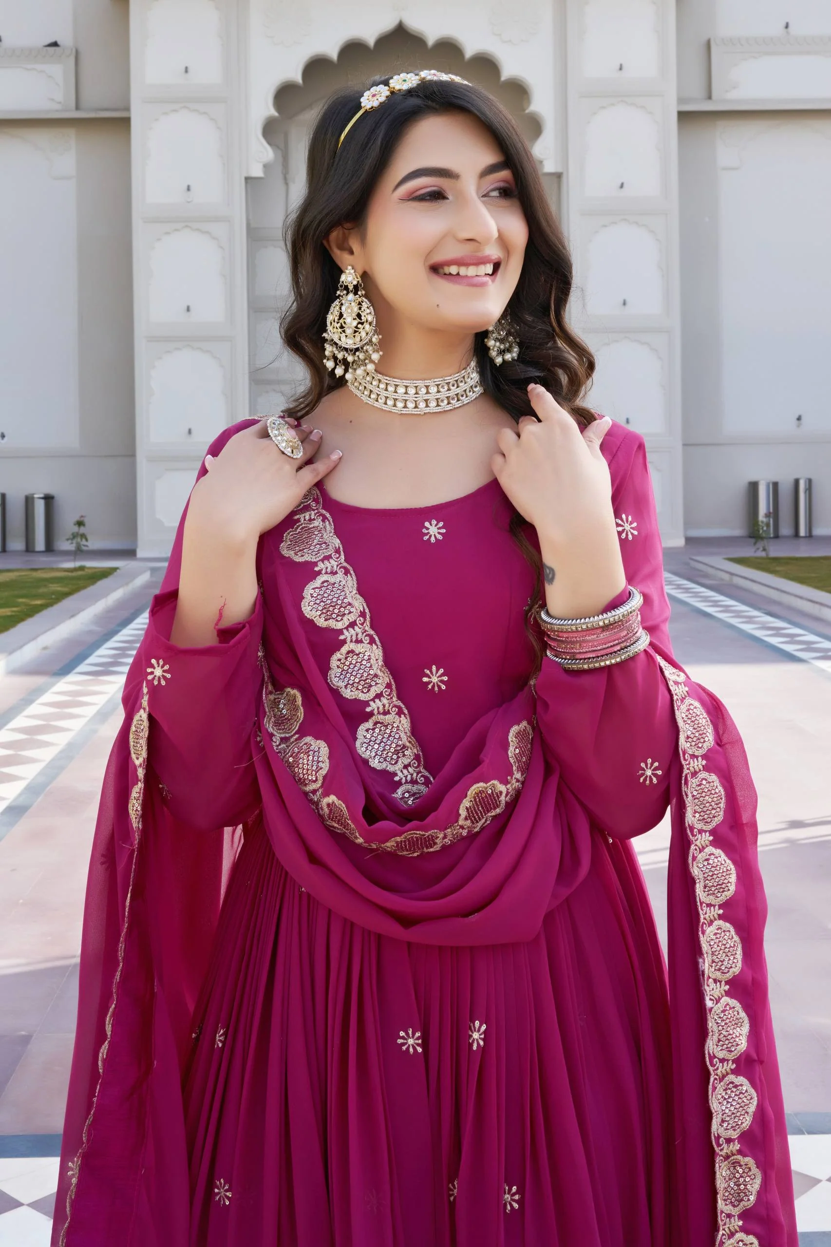 Elegant Fox Georgette Embroidered Gown with Matching Dupatta - Image 7